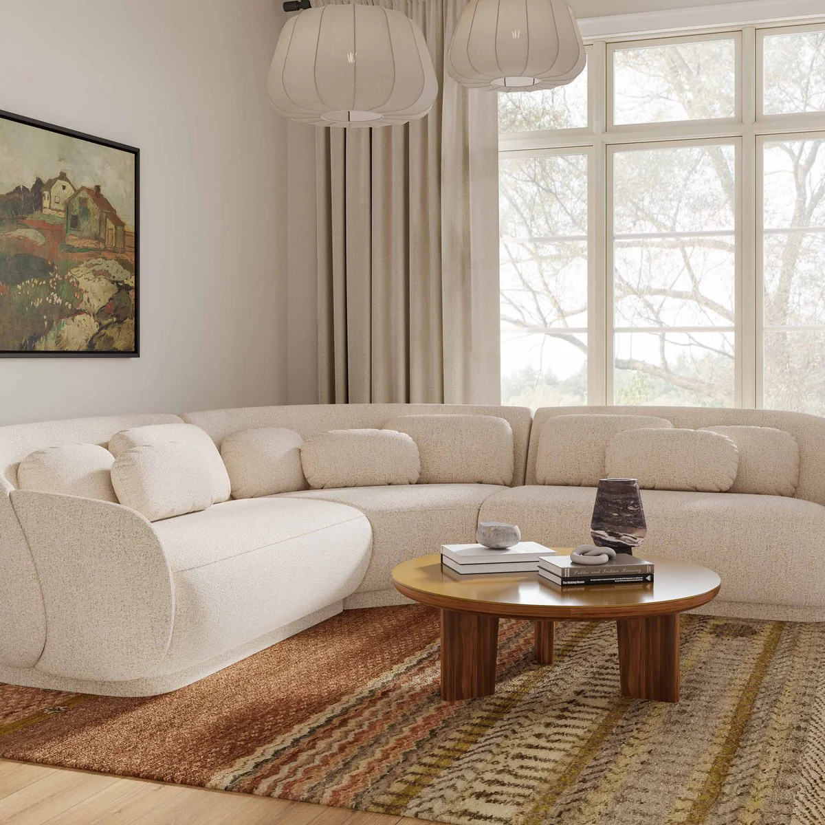 Oani Walnut and Glass Round Coffee Table - Image 2