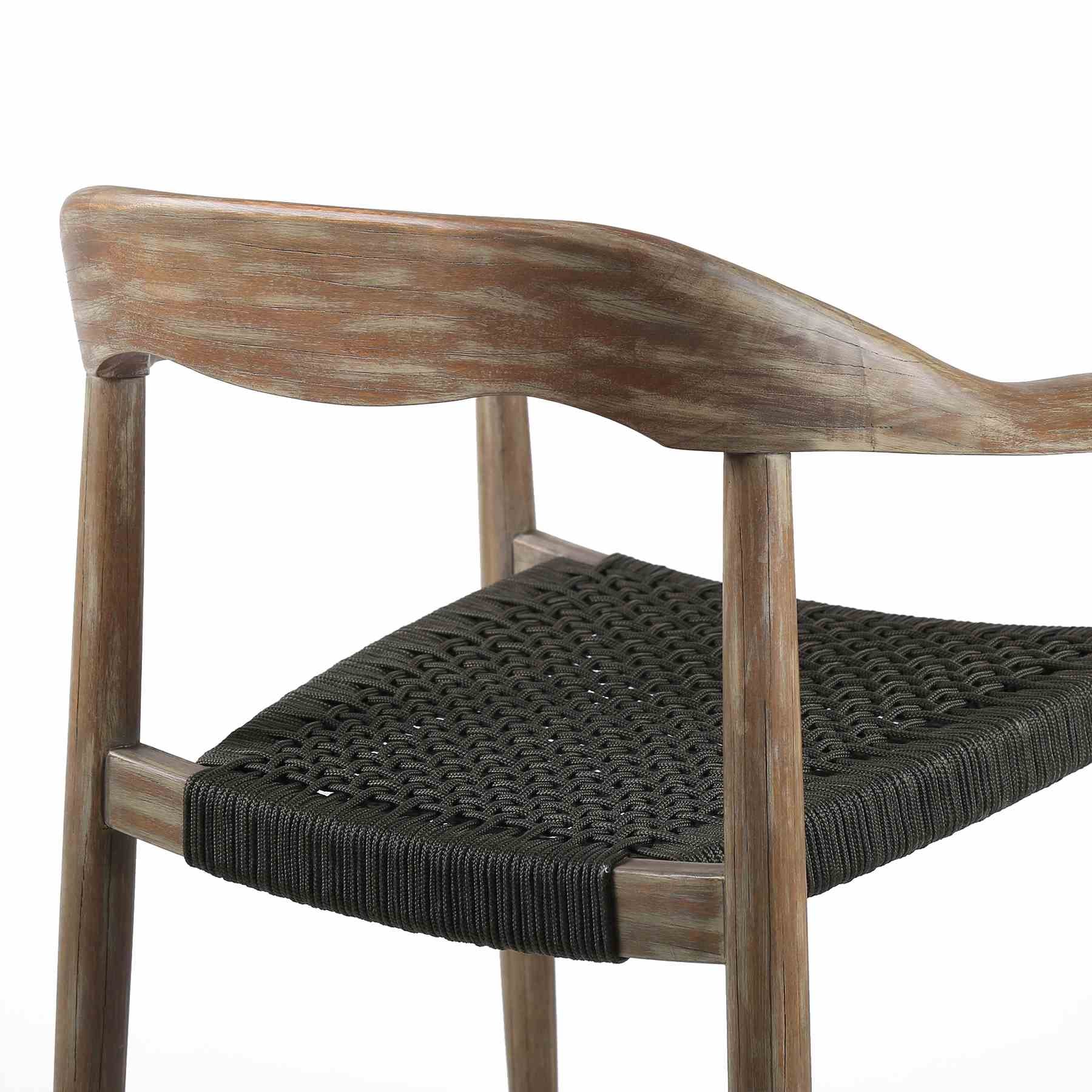 Oasis Santo Outdoor Patio 5 Piece Round Dining Set in Eucalyptus Wood and Charcoal Rope - Image 5