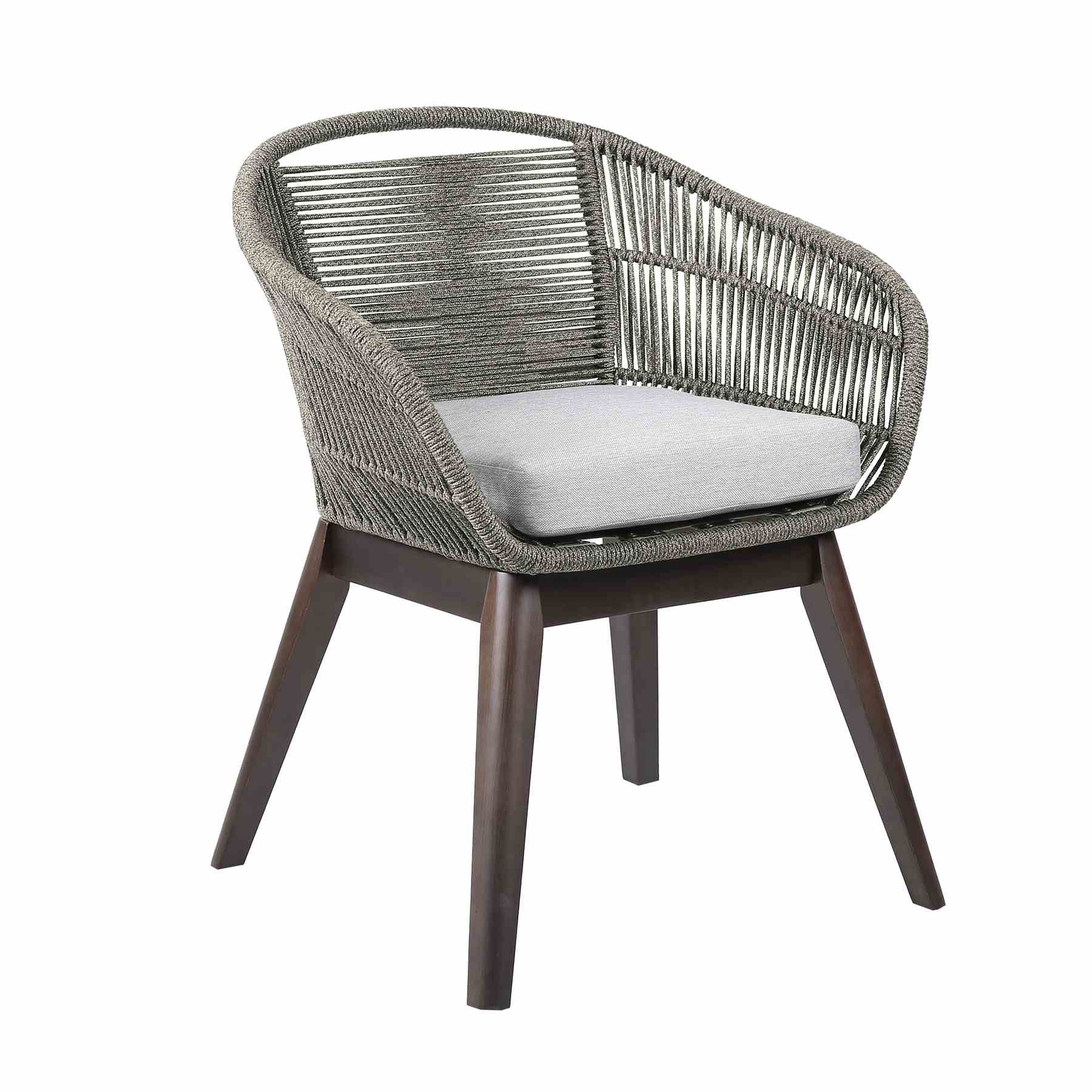 Oasis Tutti Frutti Outdoor Patio 5 Piece Round Dining Set in Eucalyptus Wood with Gray Rope and Cushions - Image 2