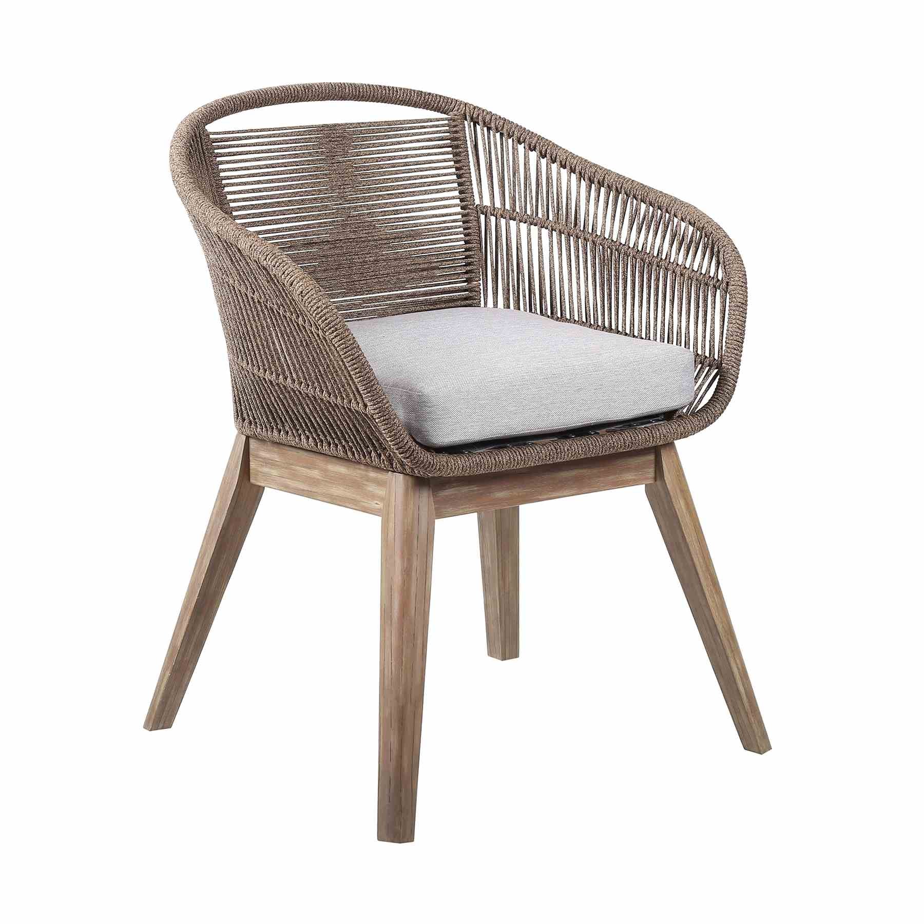 Oasis Tutti Frutti Outdoor Patio 5 Piece Round Dining Set in Eucalyptus Wood with Truffle Rope and Gray Cushions - Image 2