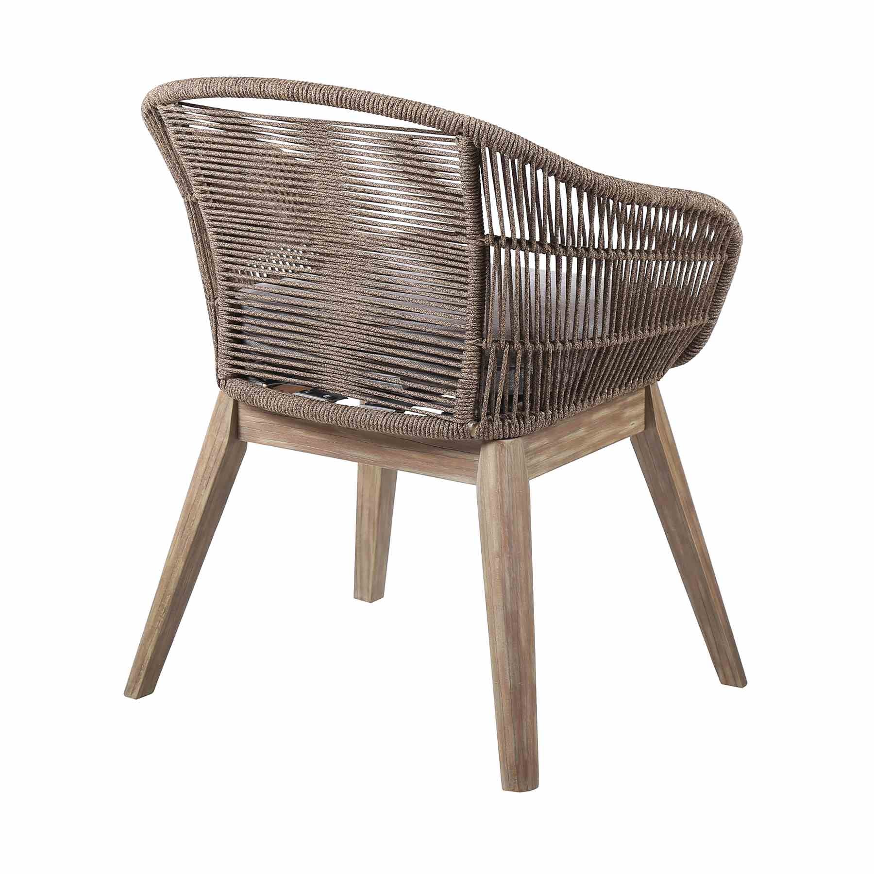 Oasis Tutti Frutti Outdoor Patio 5 Piece Round Dining Set in Eucalyptus Wood with Truffle Rope and Gray Cushions - Image 3