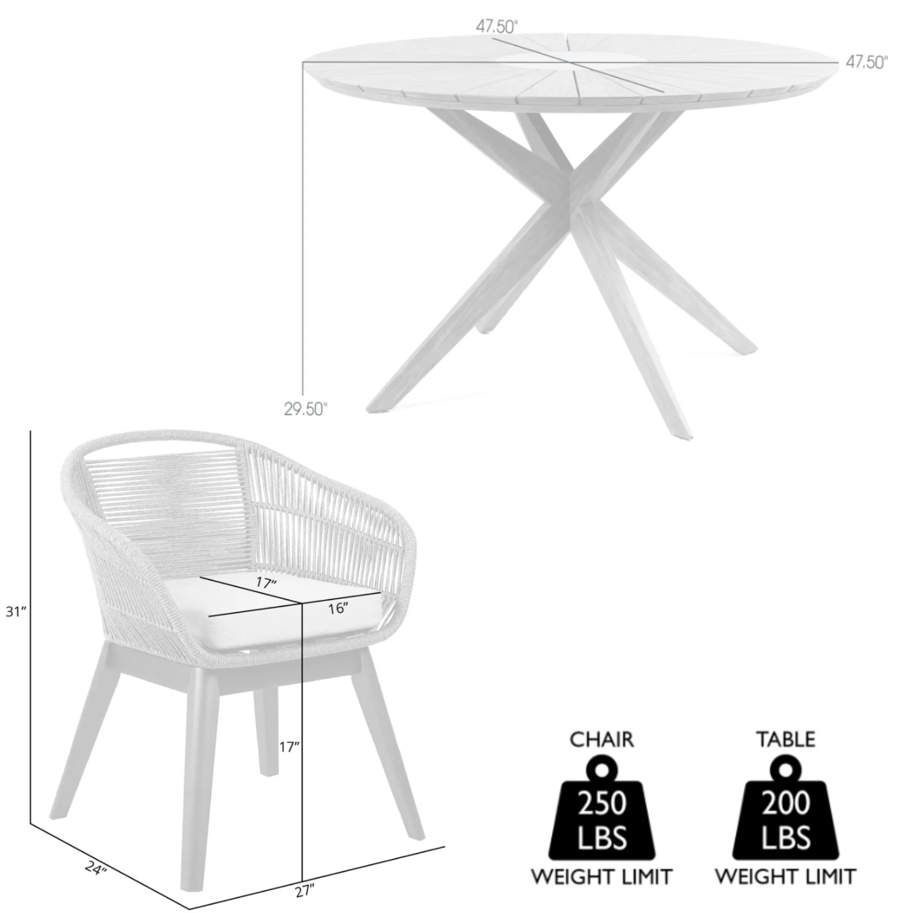 Oasis Tutti Frutti Outdoor Patio 5 Piece Round Dining Set in Eucalyptus Wood with Truffle Rope and Gray Cushions - Image 8