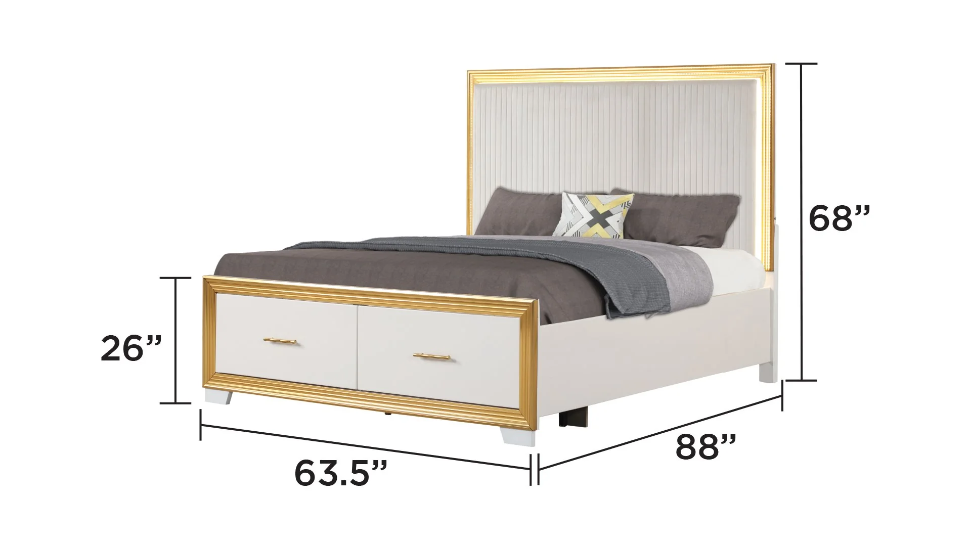 Obsession Queen Bed White & Gold - Image 6