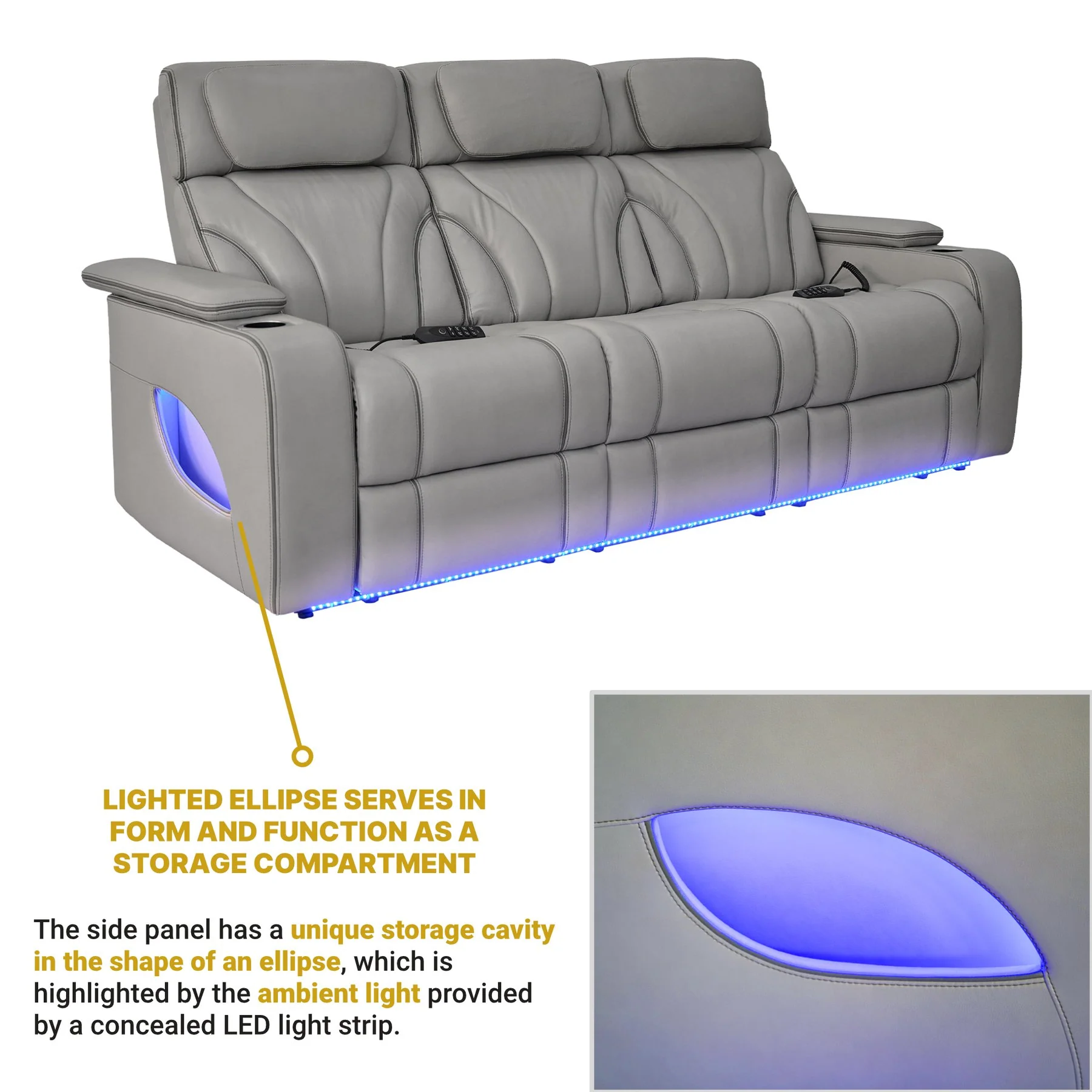 Octavia 86" Zero Gravity Power Reclining Sofa with Heat and Massage in Silver and Gray Leather - Image 12