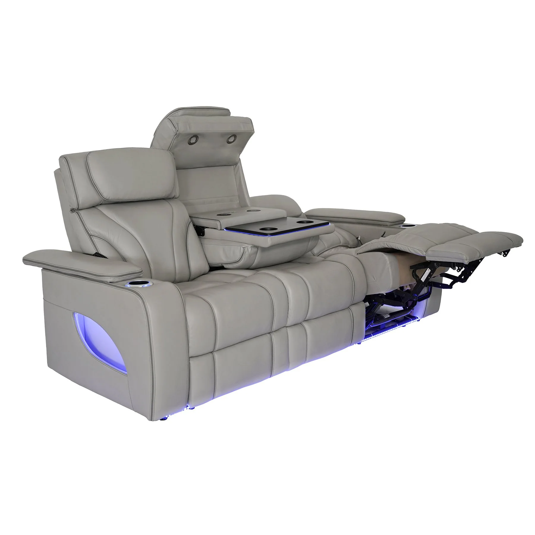 Octavia 86" Zero Gravity Power Reclining Sofa with Heat and Massage in Silver and Gray Leather - Image 4