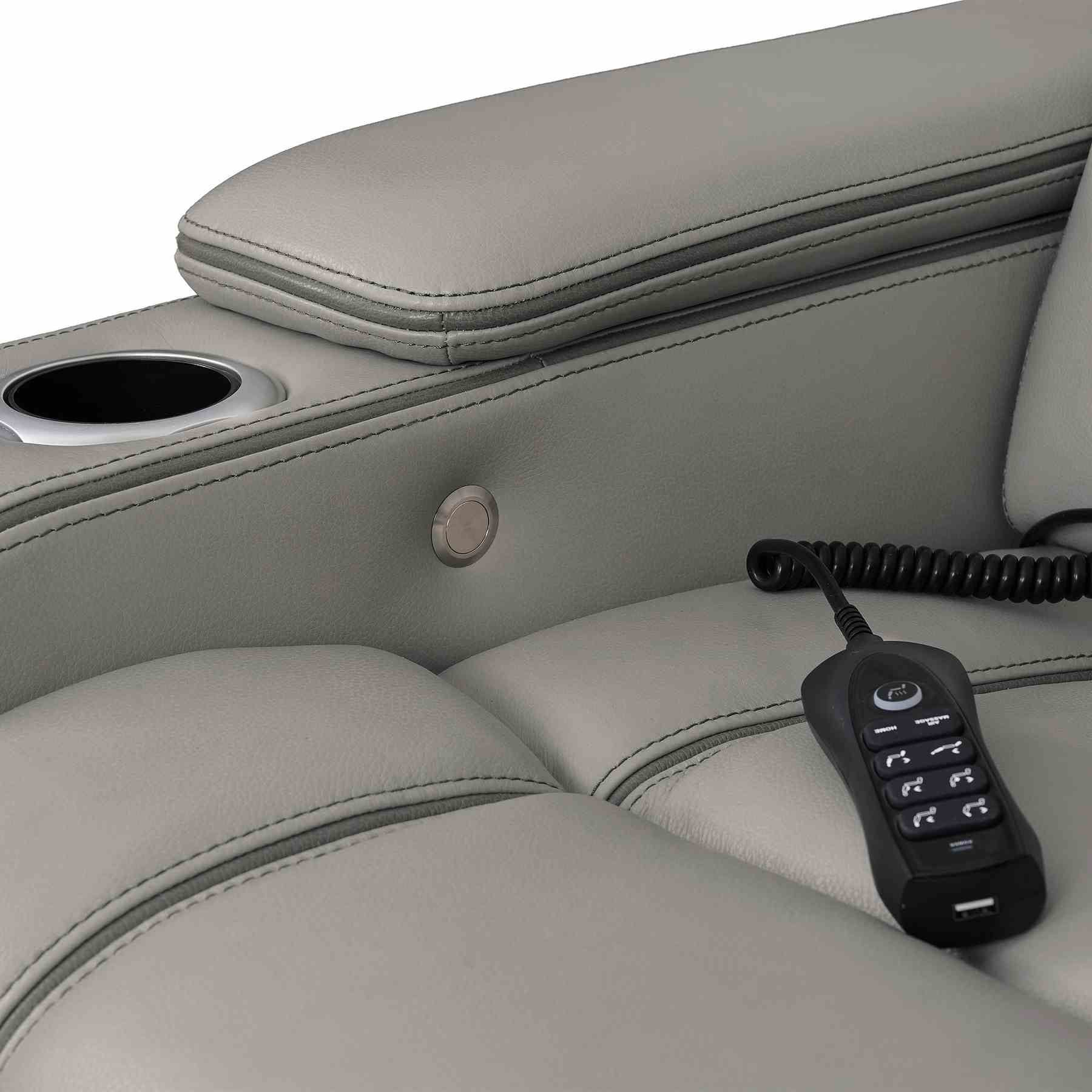 Octavia 86" Zero Gravity Power Reclining Sofa with Heat and Massage in Silver and Gray Leather - Image 7