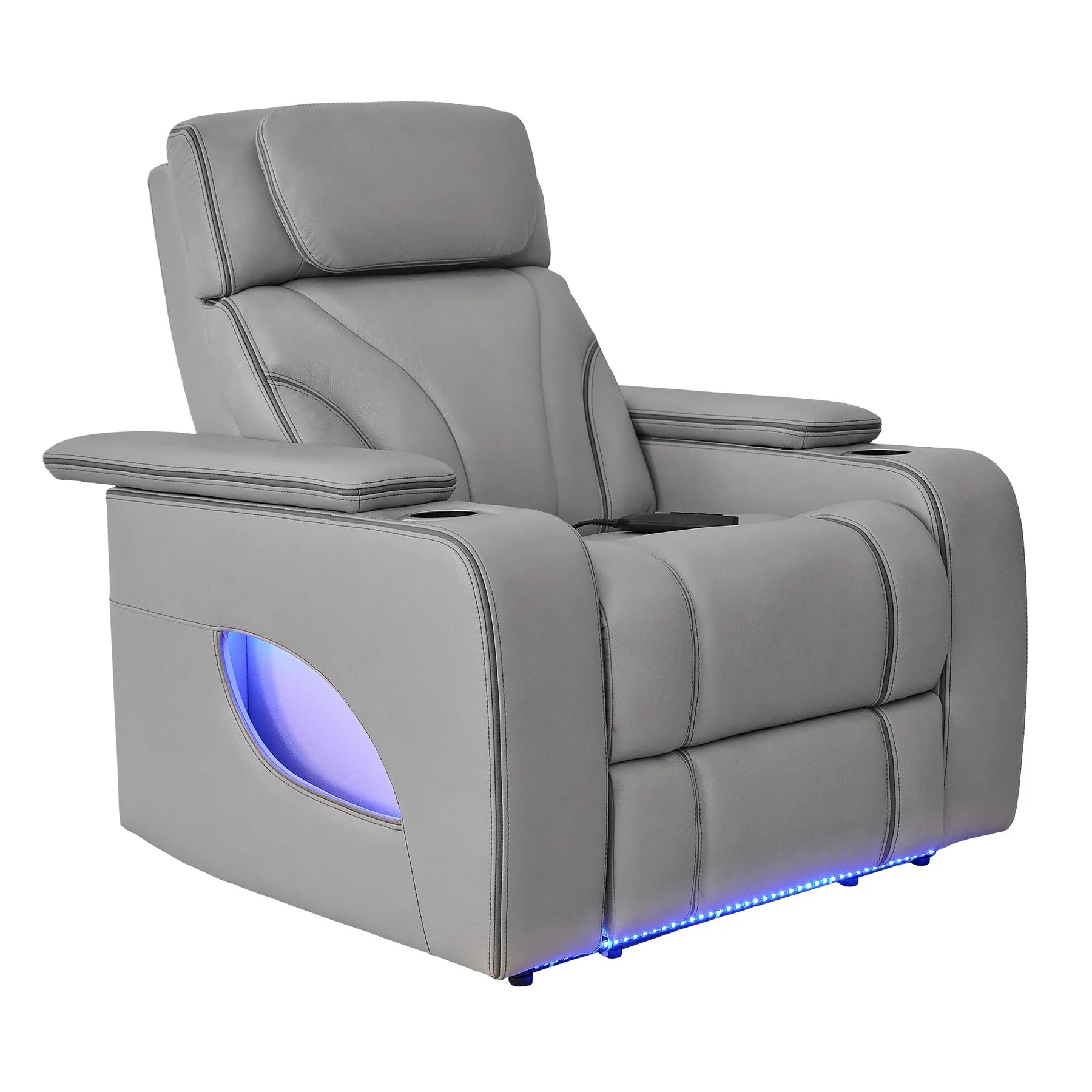 Octavia Zero Gravity Power Recliner with Heat and Massage in Silver and Gray Leather - Image 2
