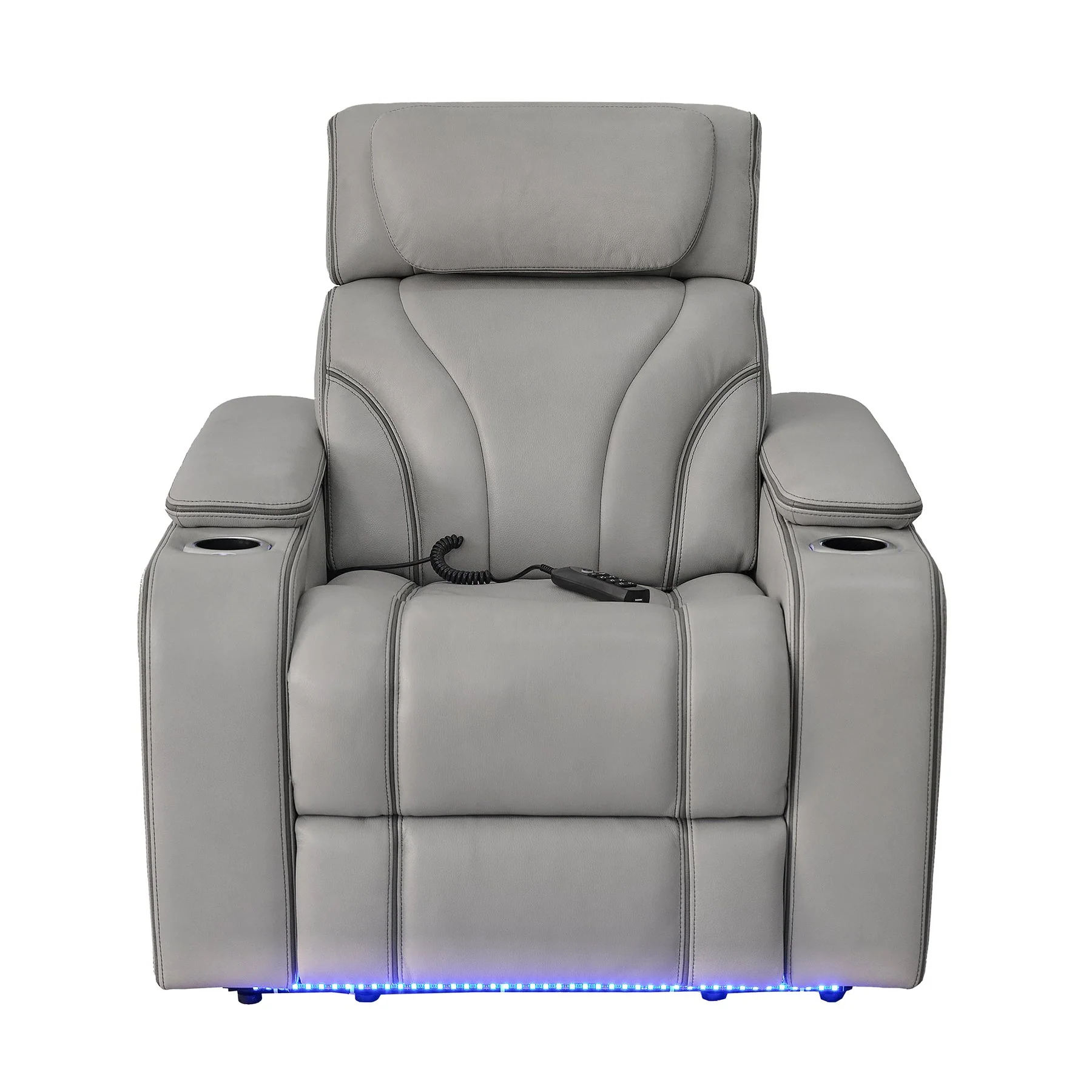 Octavia Zero Gravity Power Recliner with Heat and Massage in Silver and Gray Leather - Image 6