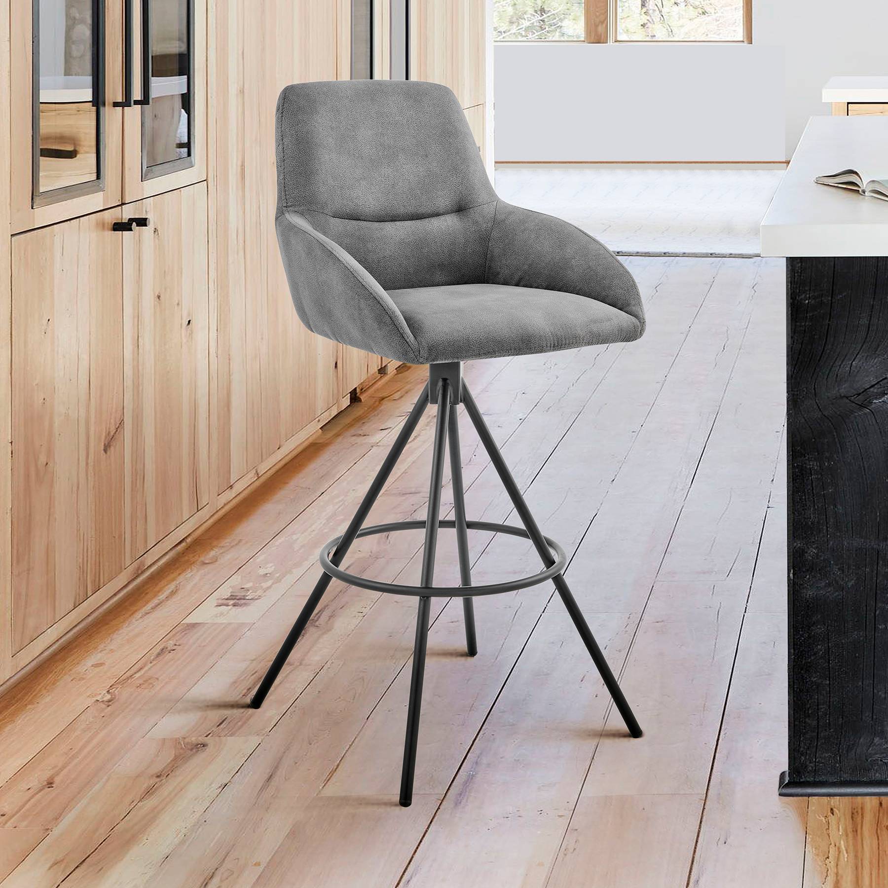 Odessa 30" Bar Height Bar Stool in Charcoal Fabric and Black Finish - Image 9