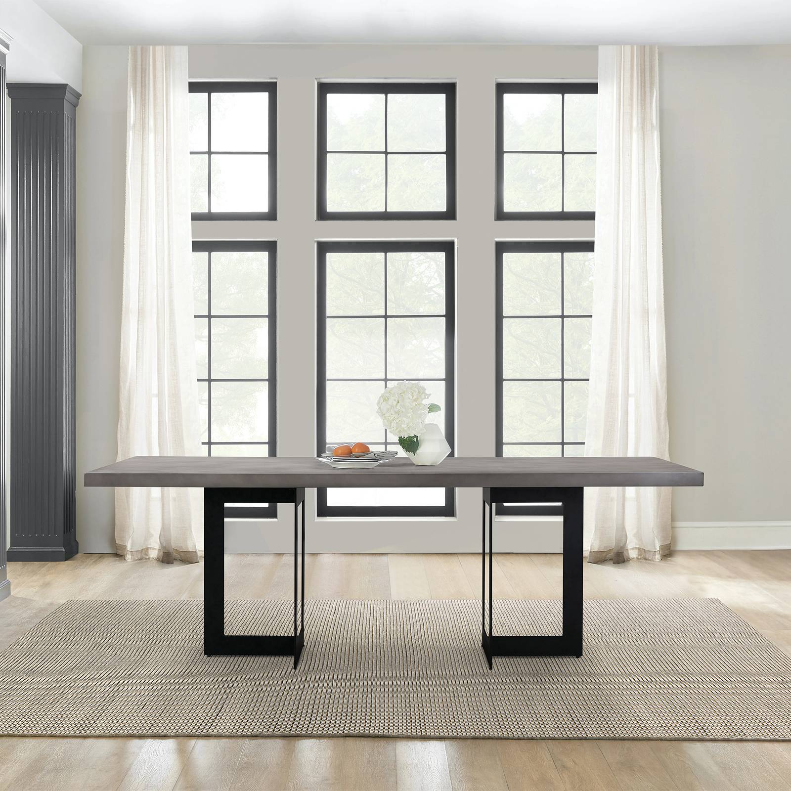 Odet Rectangular 87" Dining Table in Concrete and Black Metal - Image 8