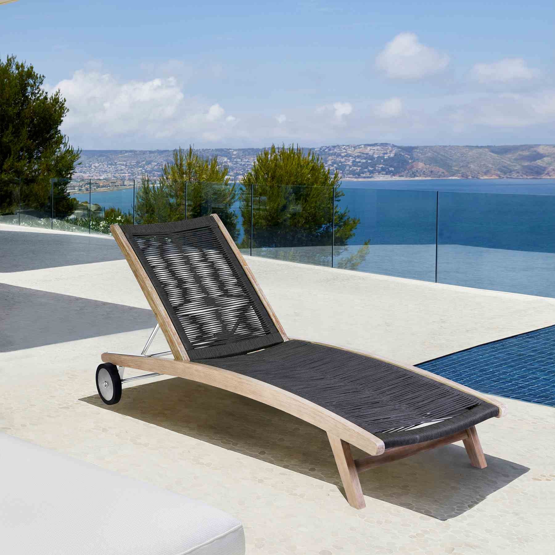 Odette Outdoor Patio Adjustable Chaise Lounge Chair in Eucalyptus Wood and Charcoal Rope - Image 11