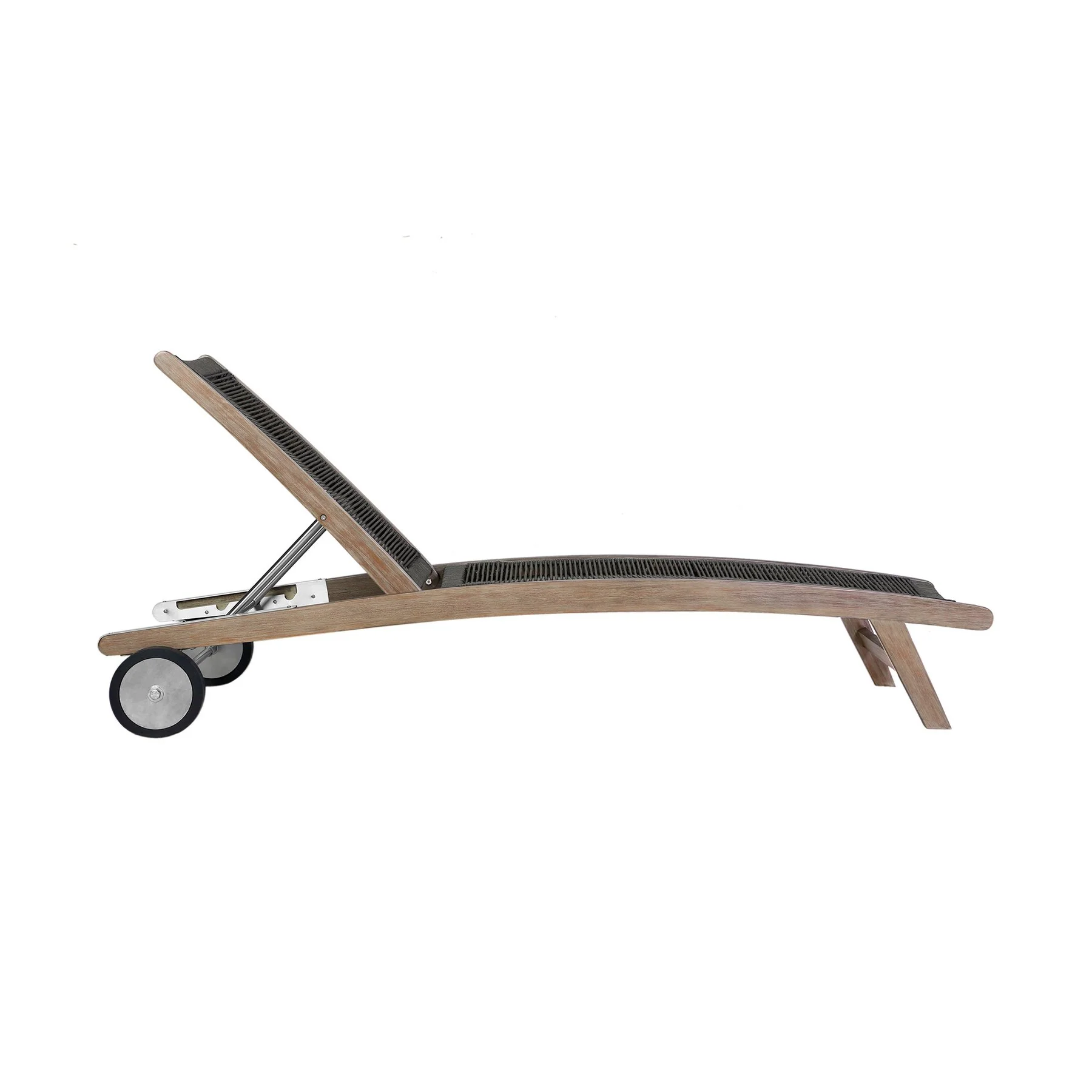 Odette Outdoor Patio Adjustable Chaise Lounge Chair in Eucalyptus Wood and Charcoal Rope - Image 3
