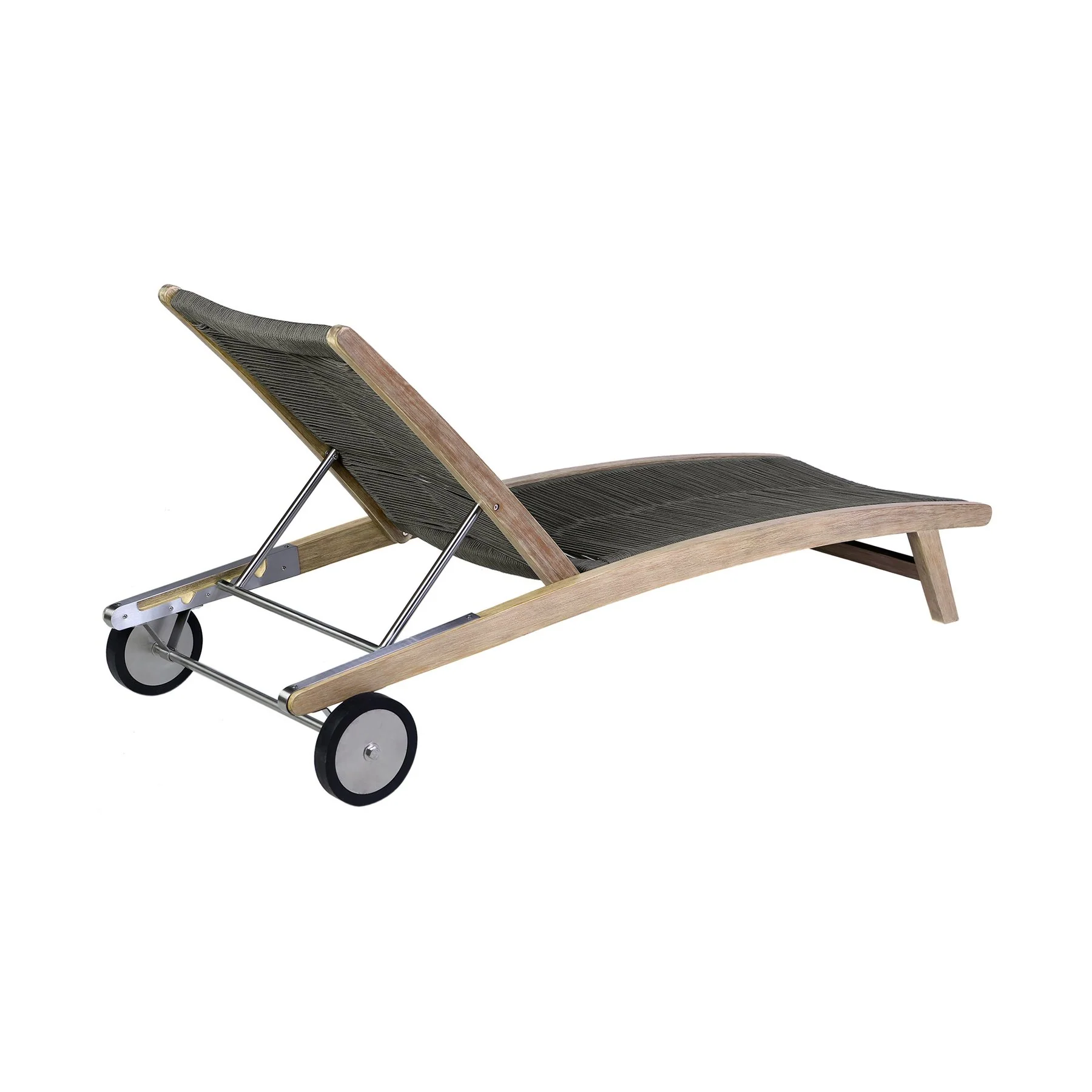 Odette Outdoor Patio Adjustable Chaise Lounge Chair in Eucalyptus Wood and Charcoal Rope - Image 4