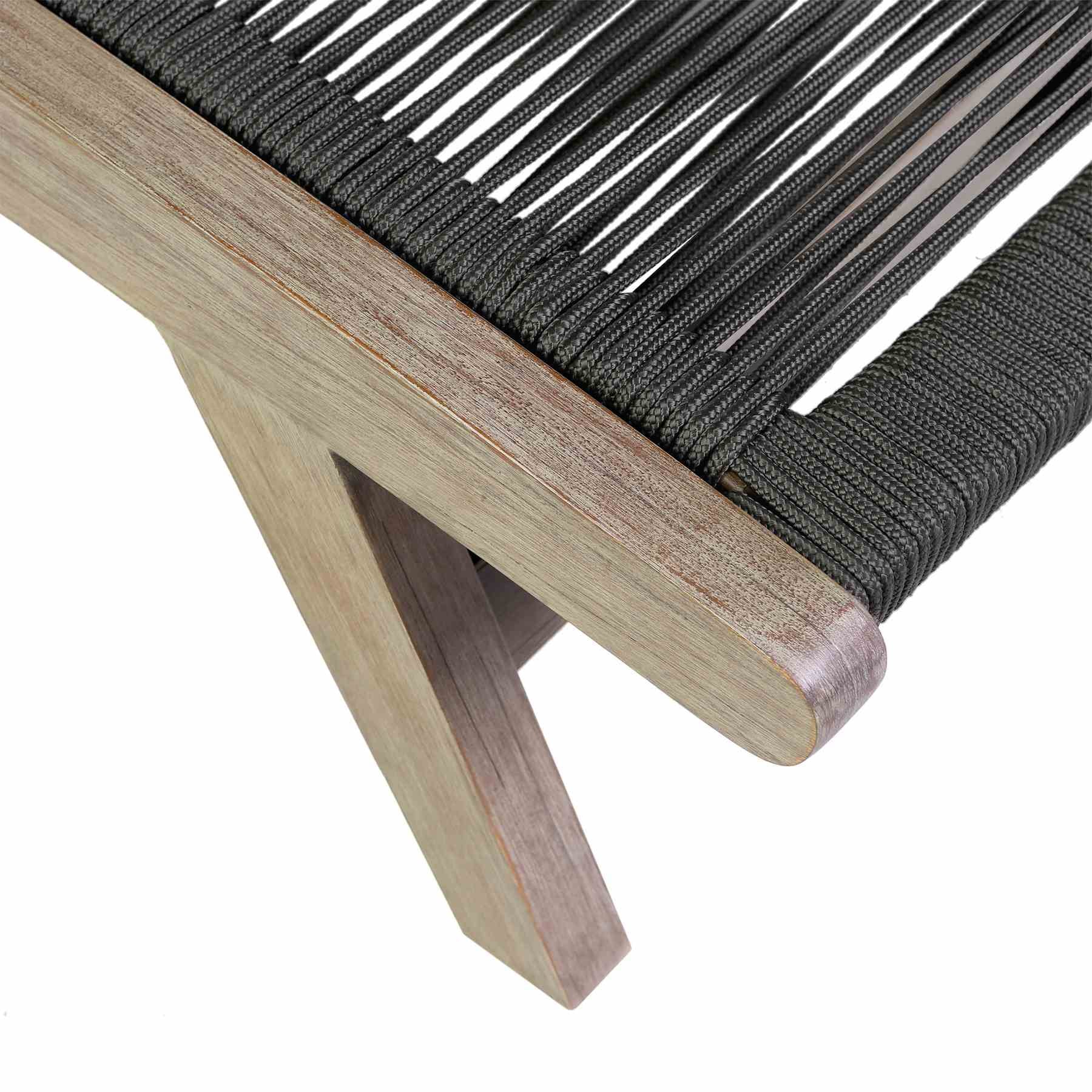 Odette Outdoor Patio Adjustable Chaise Lounge Chair in Eucalyptus Wood and Charcoal Rope - Image 6