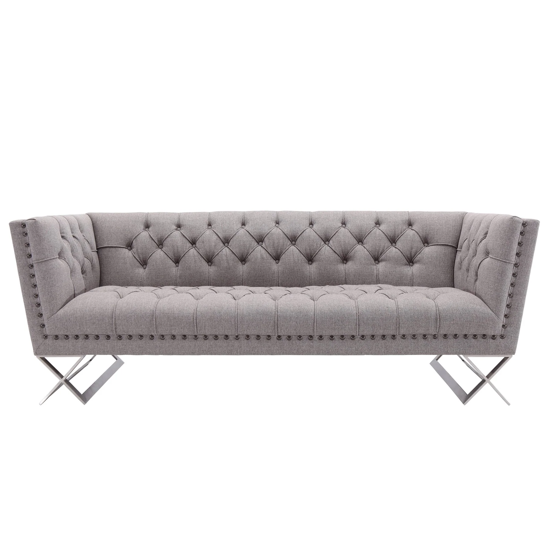 Odyssey Sofa in Brushed Stainless Steel finish with Gray Tweed and Black Nail heads - Image 2