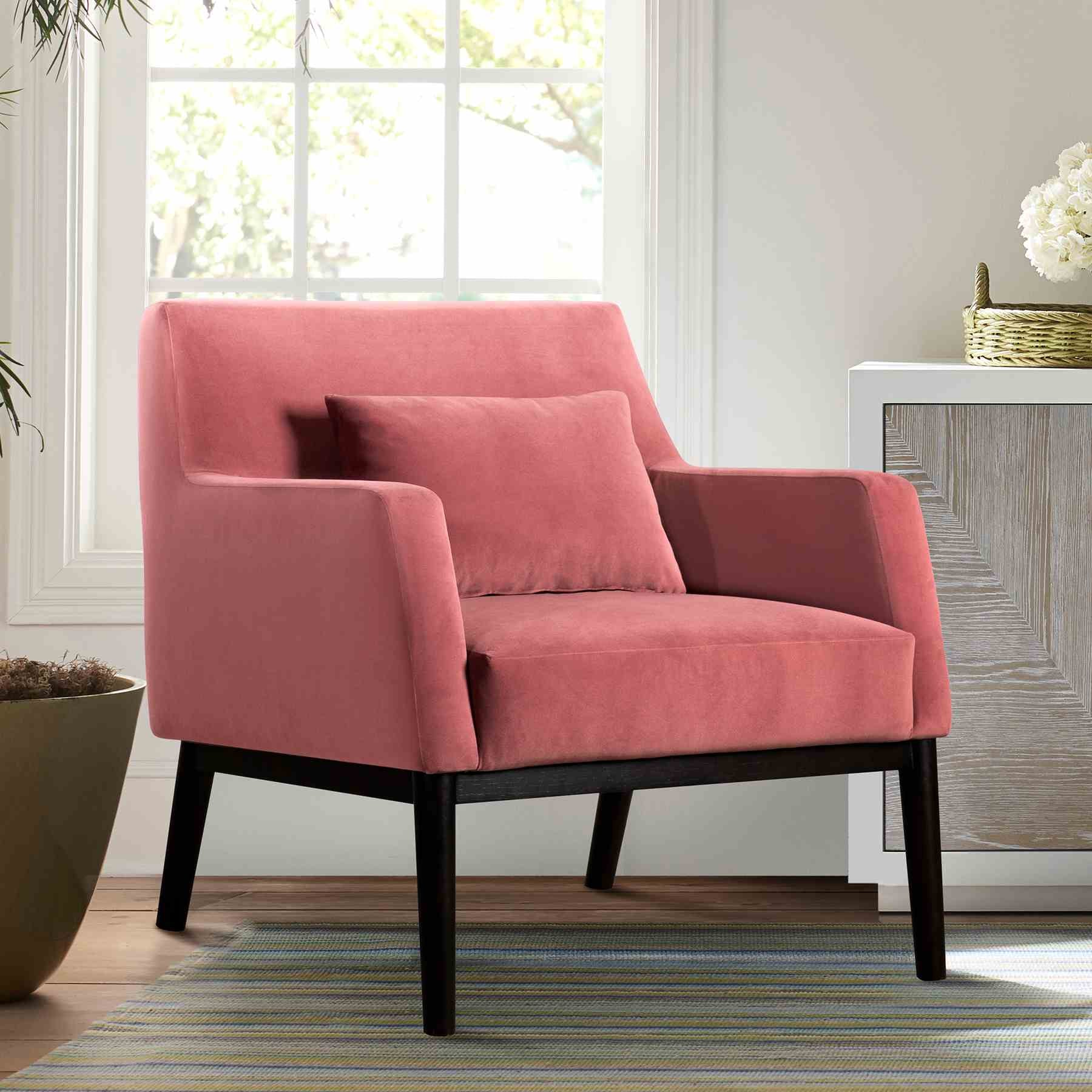 Oliver Pink Velvet Modern Accent Chair with Wood Legs - Image 6