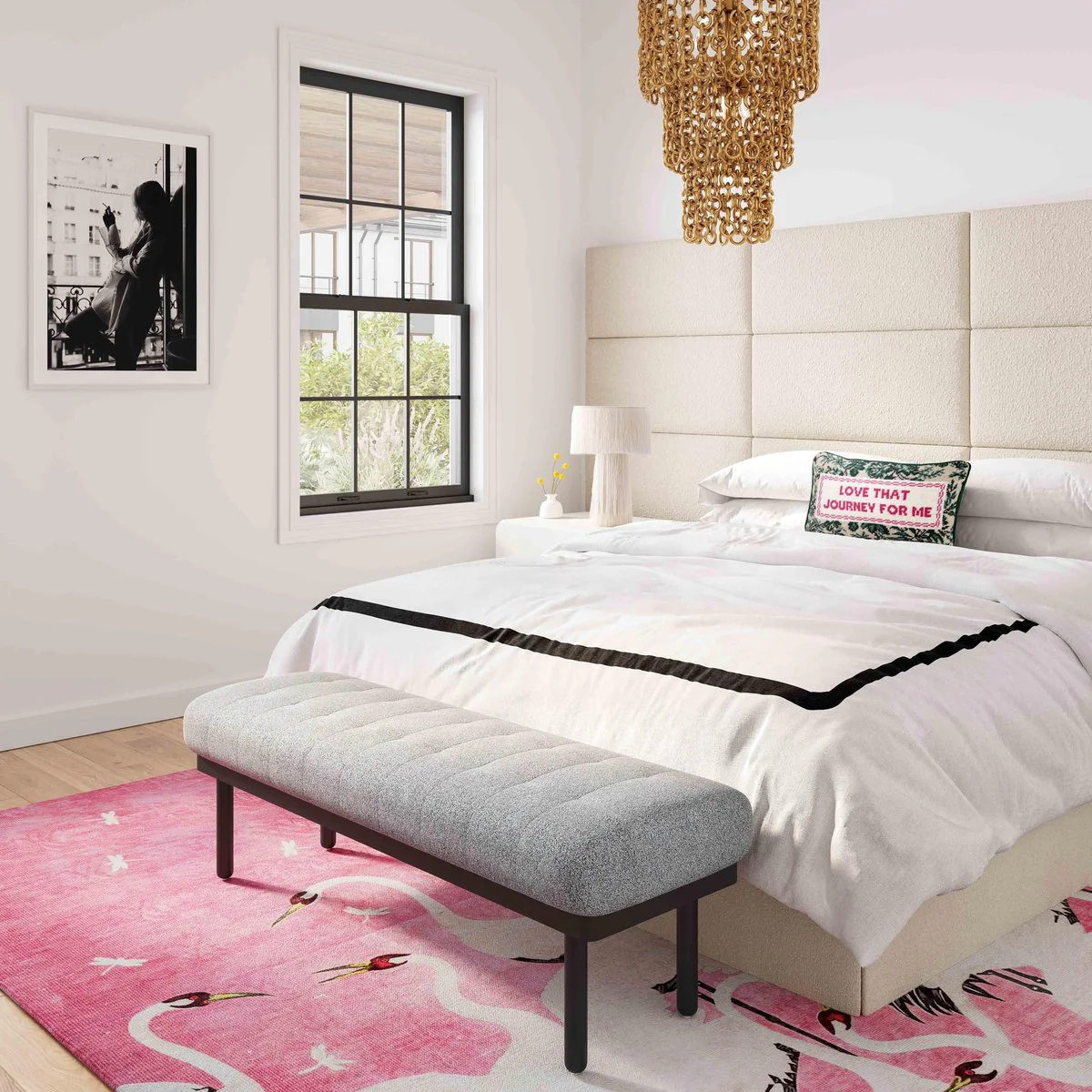 Olivia Grey Boucle Bench - Image 2