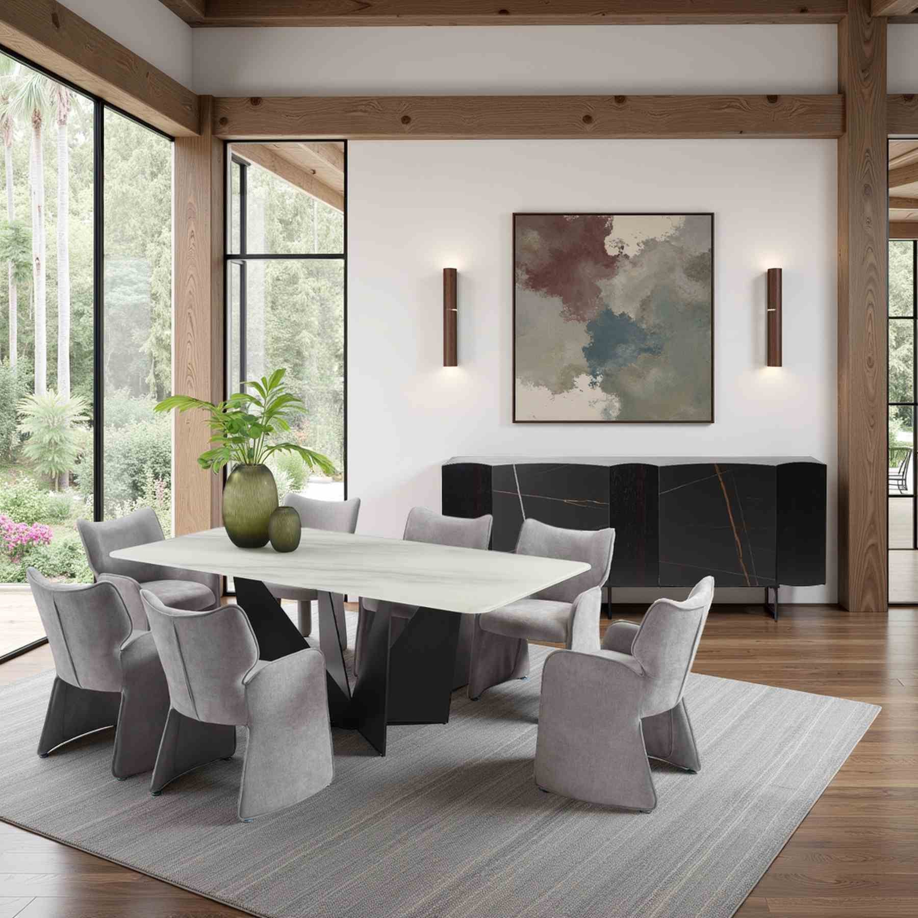 Olivia Modern 7-Piece Dining Set with Gray Upholstered Chairs and Tempered Glass Tabletop - Image 10