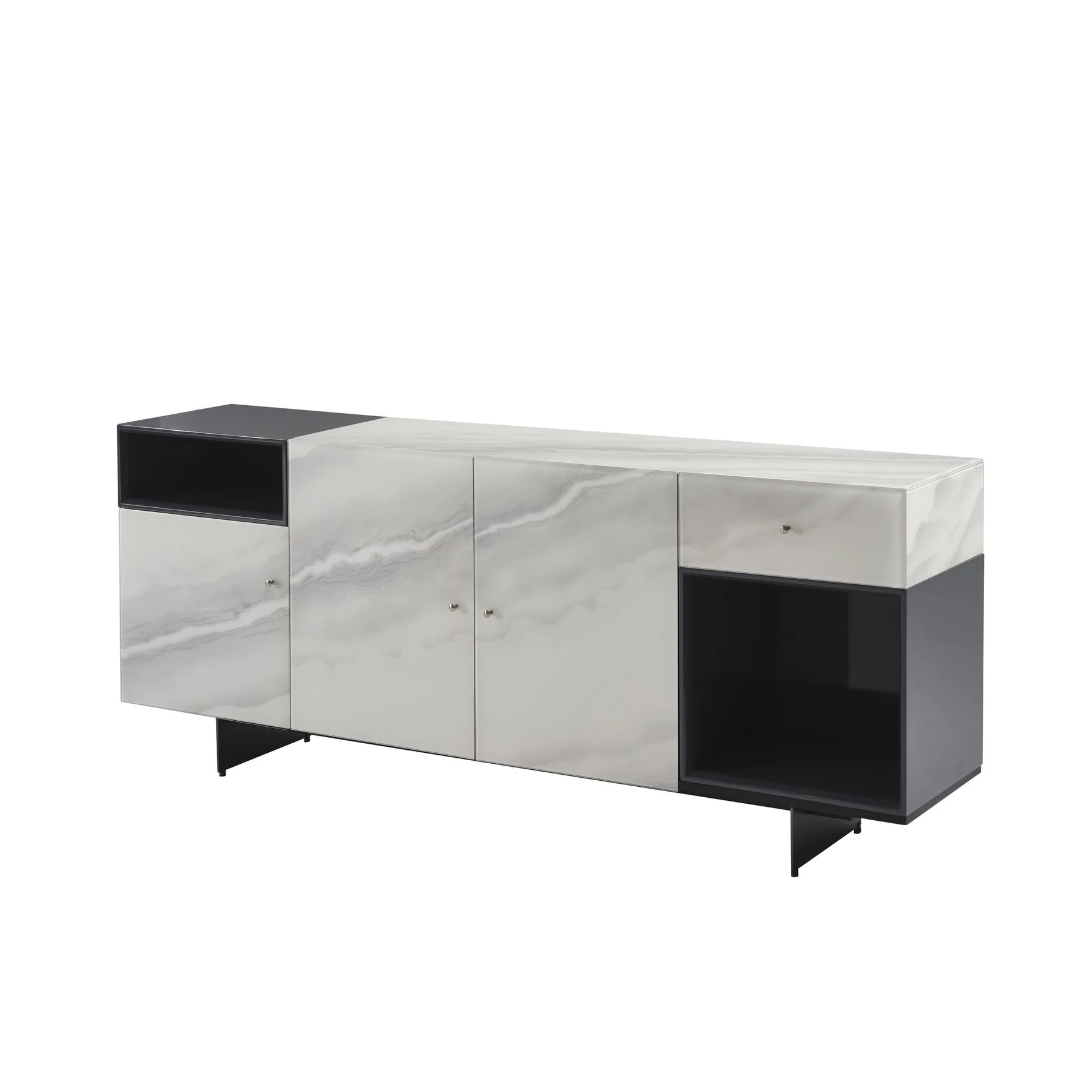 Olivia Modern 8-Piece Dining Set with Tempered Glass Table, Plum Upholstered Armchairs, and 3-Door Sideboard - Image 6
