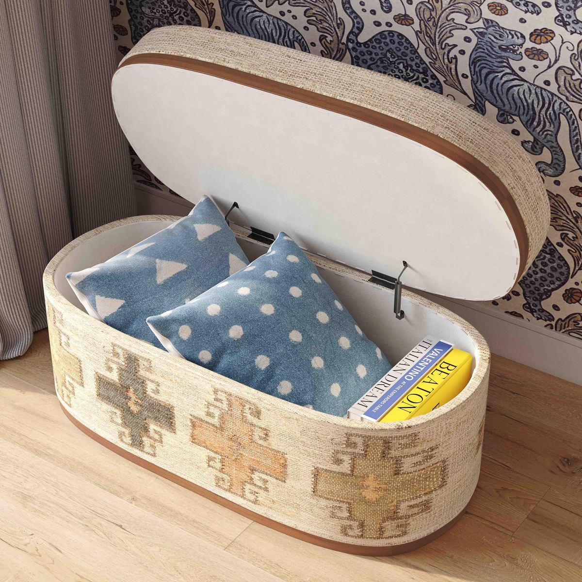 Olivier Cotton Oval Storage Ottoman - Image 2