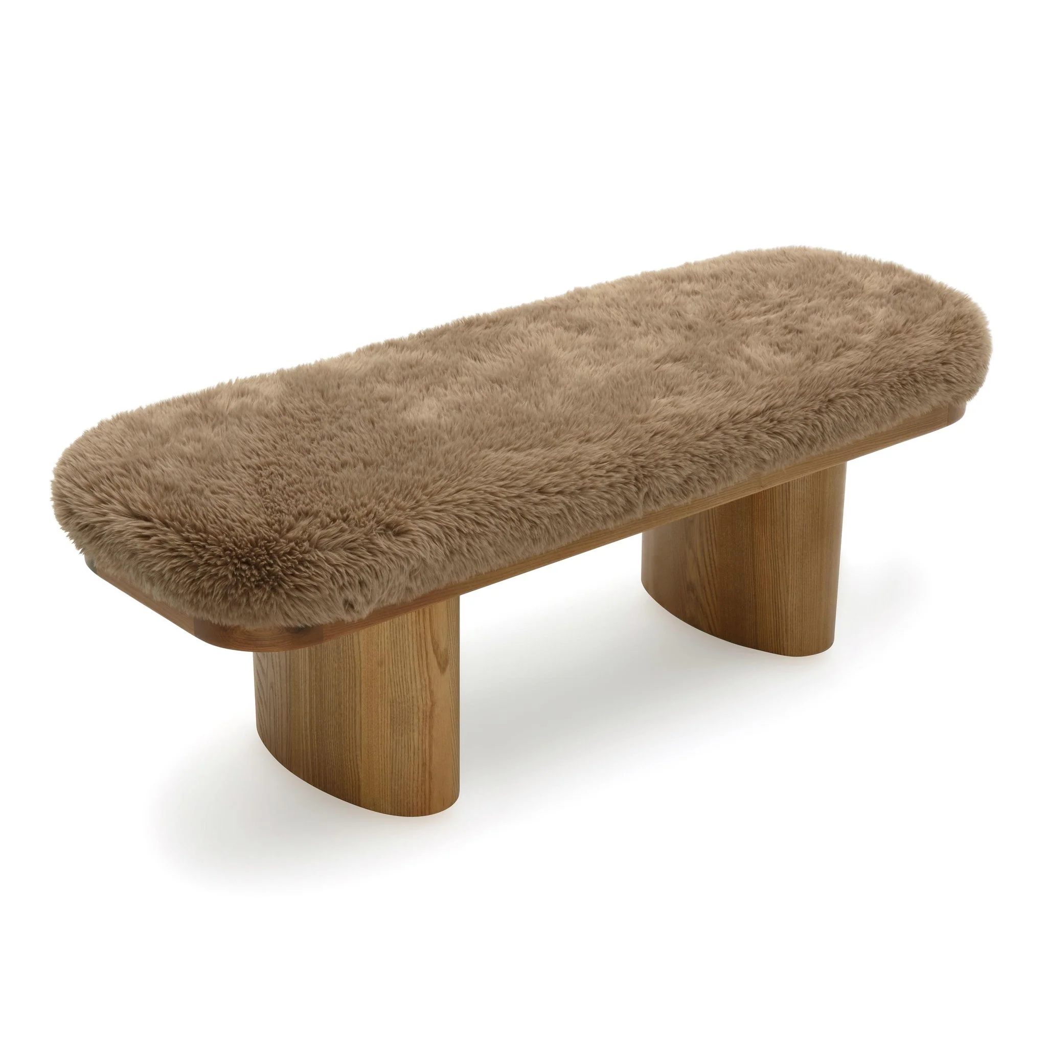 Ollie Taupe Straight Vegan Shearling Bench - Image 4