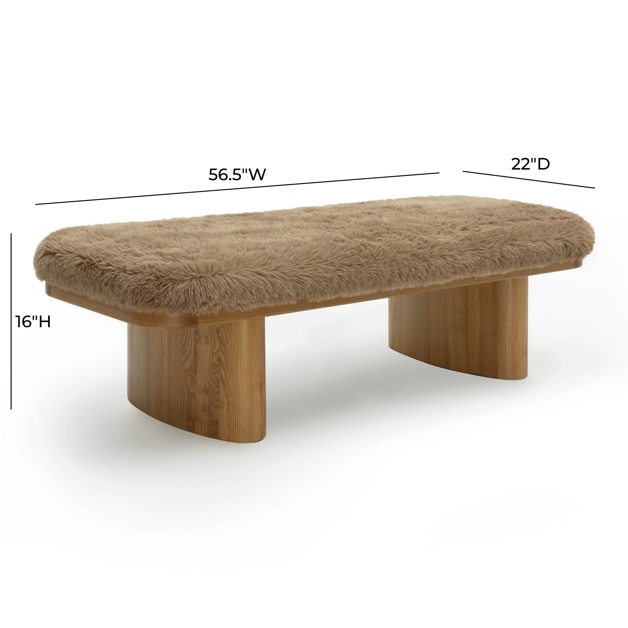 Ollie Taupe Straight Vegan Shearling Large Bench - Image 6