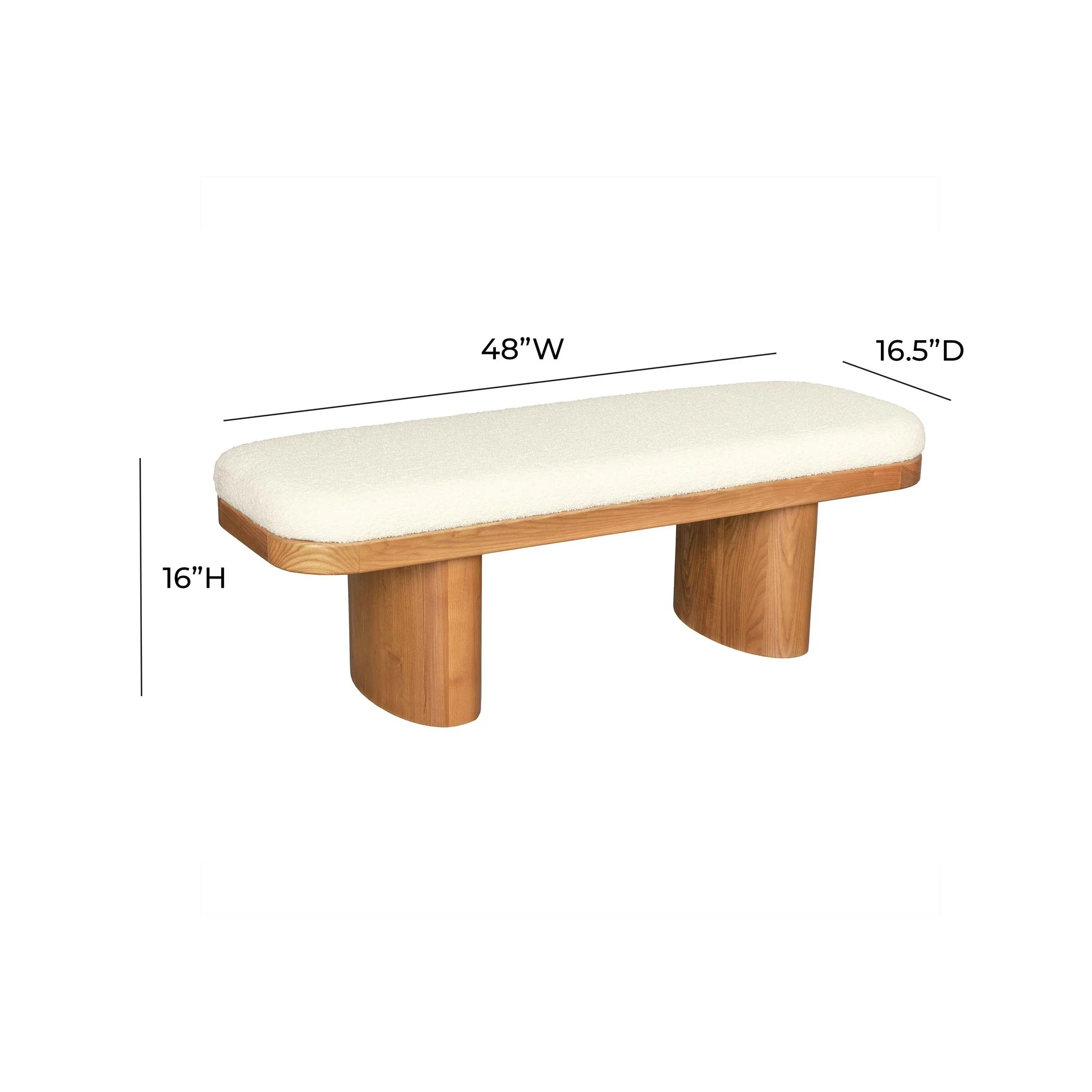 Ollie White Performance Boucle Wooden Bench - Image 6
