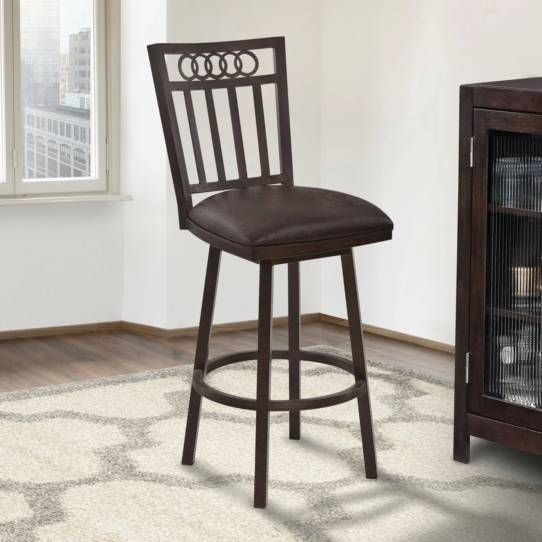 Olympia 30" Bar Height Metal Swivel Barstool in Bandero Espresso Fabric and Auburn Bay Finish - Image 6