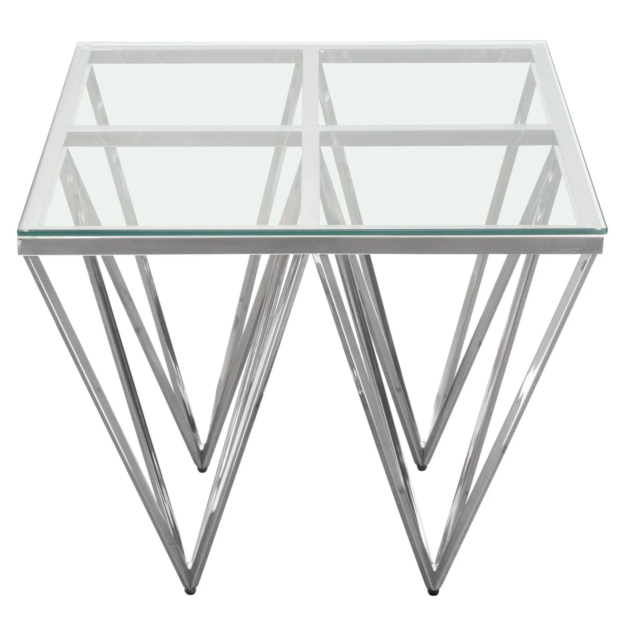 Omni Square End Table with Clear Tempered Glass Top and Polished Stainless Steel Base by Diamond Sofa - Image 4