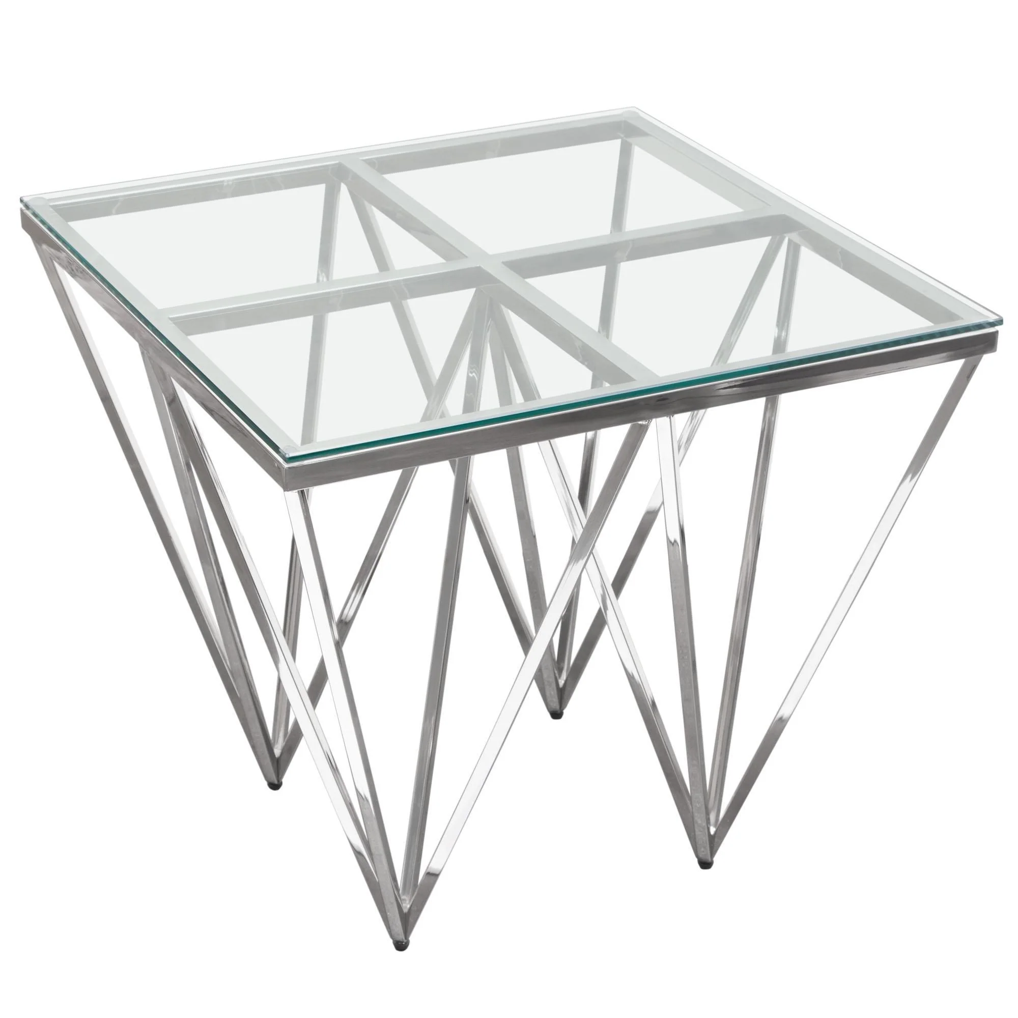 Omni Square End Table with Clear Tempered Glass Top and Polished Stainless Steel Base by Diamond Sofa - Image 5