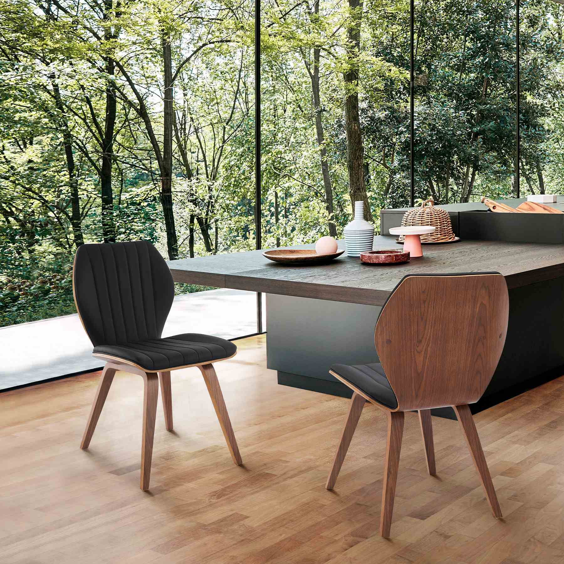 Ontario Black Faux Leather and Walnut Wood Dining Chairs - Set of 2 - Image 9