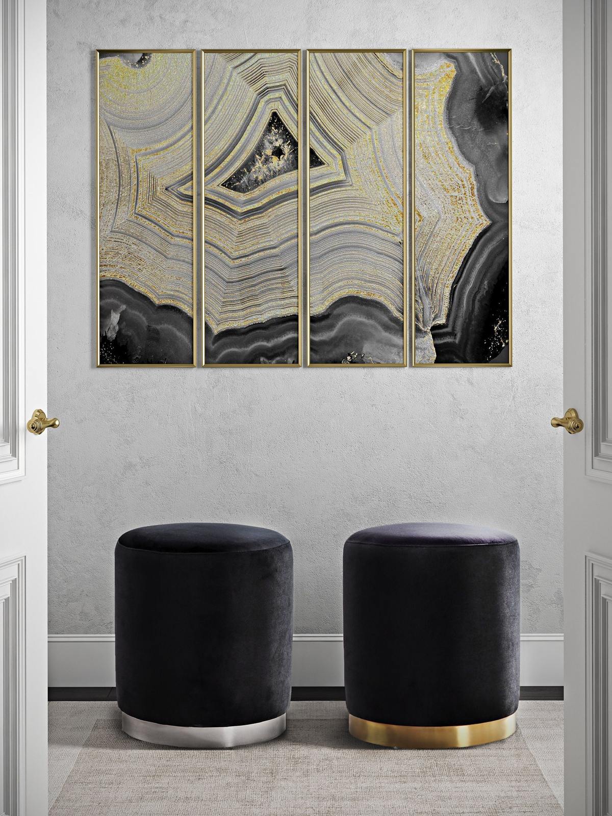 Opal Black Velvet Ottoman -Gold Base - Image 2