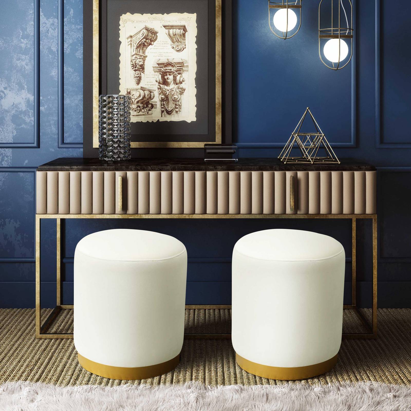 Opal Cream Velvet Ottoman with Gold Base - Image 2