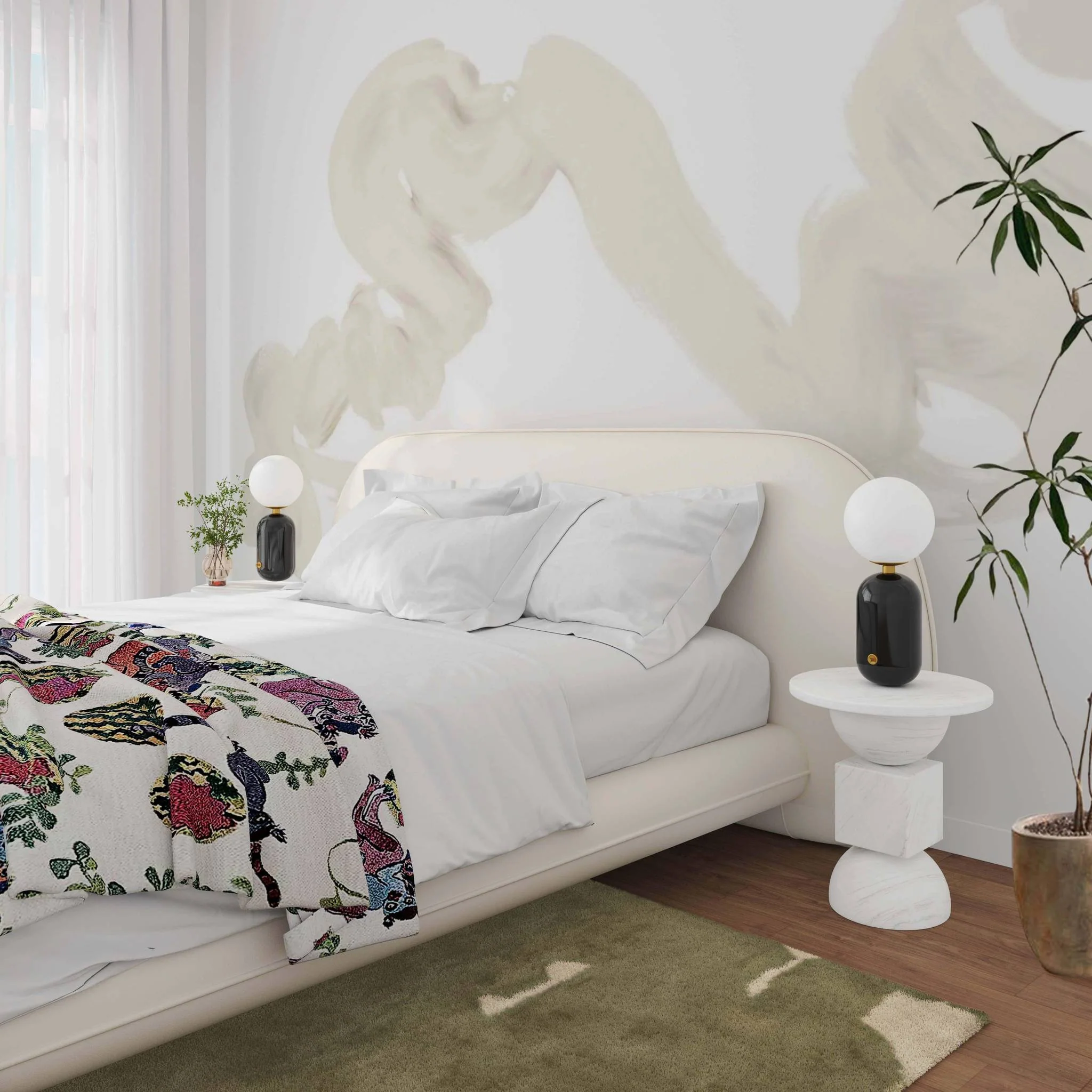 Ophelia Cream Faux Wool Queen Bed - Image 2