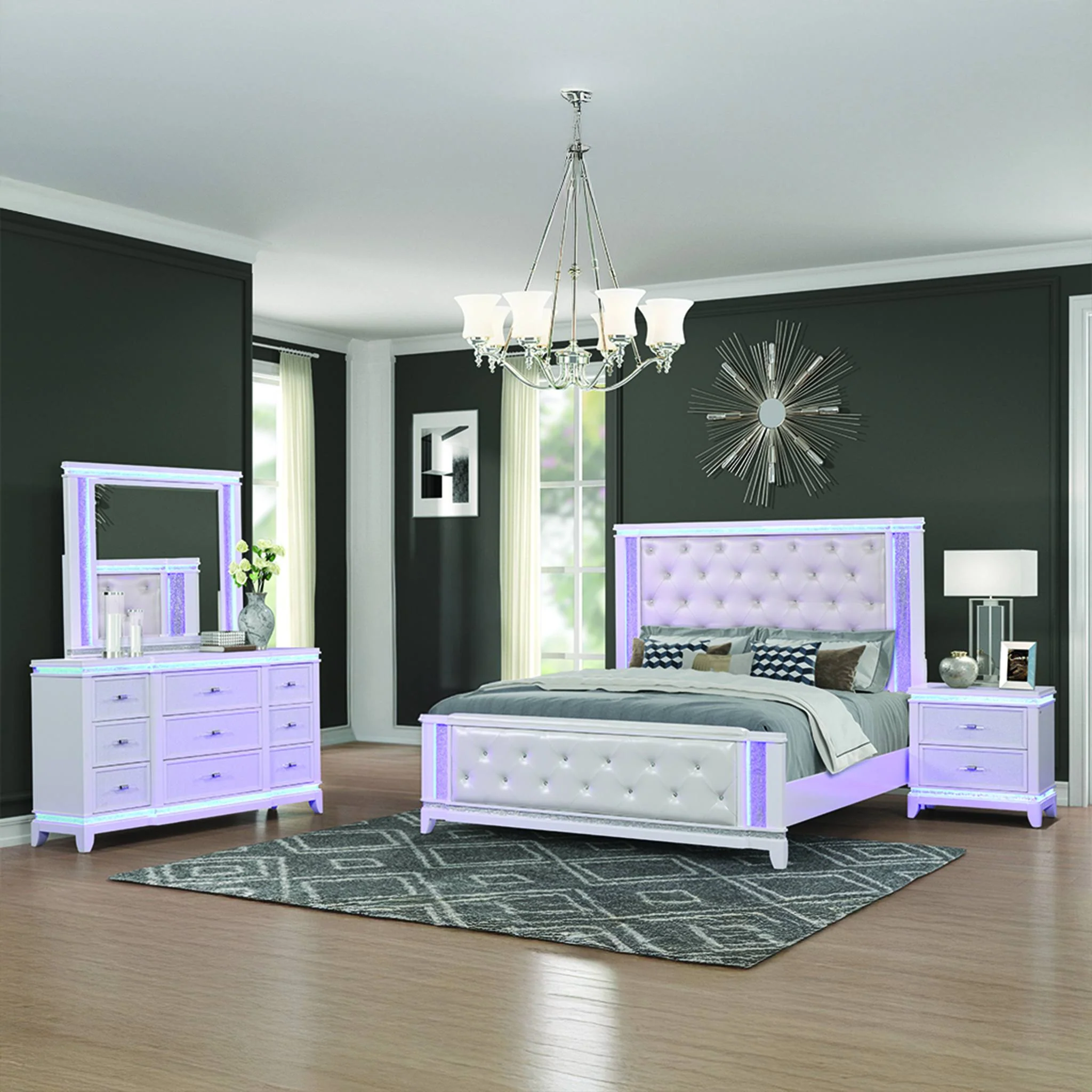 Opium Queen 4 Pc Bedroom Set Antique White - Image 19