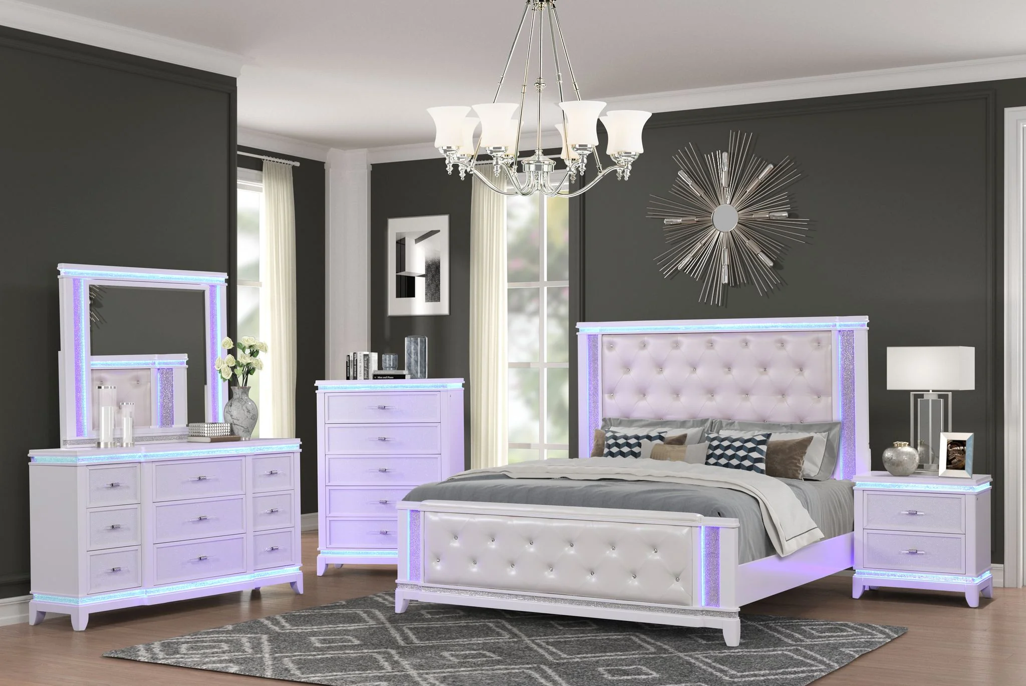 Opium Queen 4 Pc Bedroom Set Antique White - Image 2