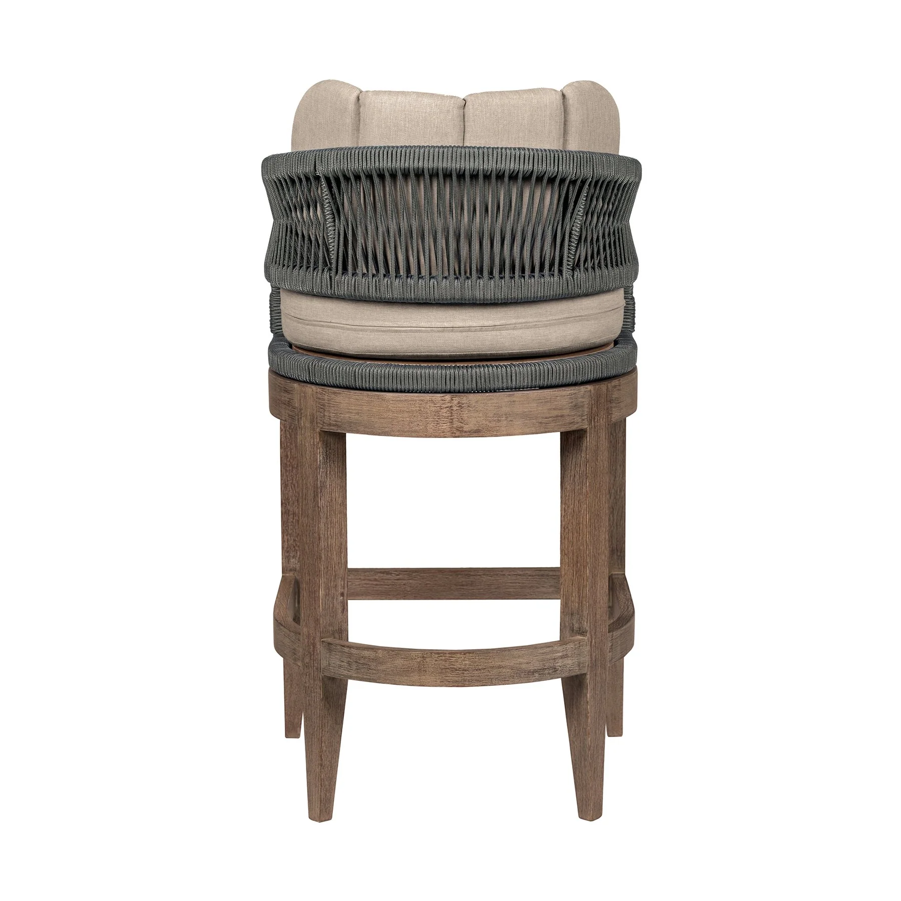 Orbit Outdoor Patio 26" Counter Stool in Weathered Eucalyptus Wood with Gray Rope and Taupe Olefin Cushions - Image 5