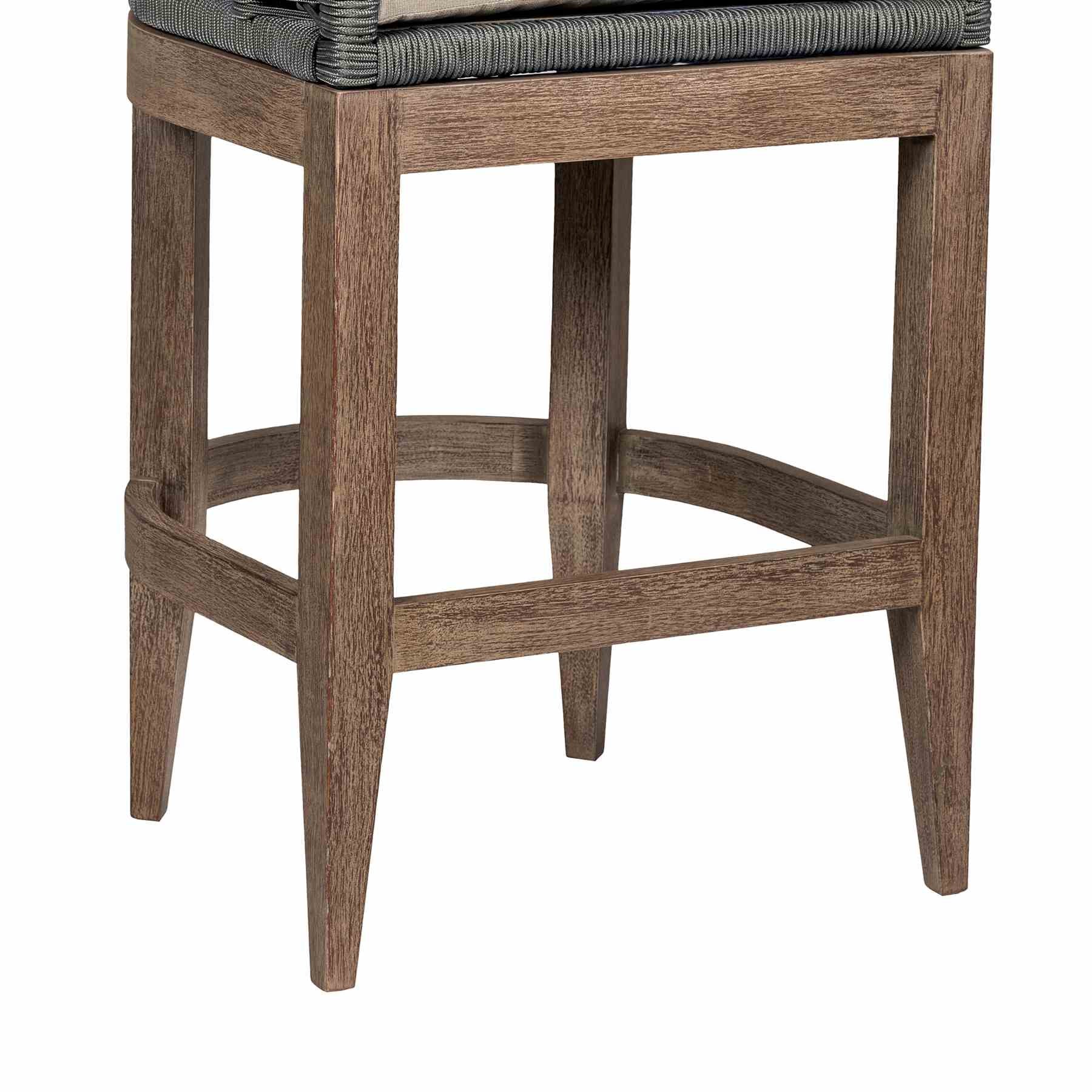 Orbit Outdoor Patio 26" Counter Stool in Weathered Eucalyptus Wood with Gray Rope and Taupe Olefin Cushions - Image 8