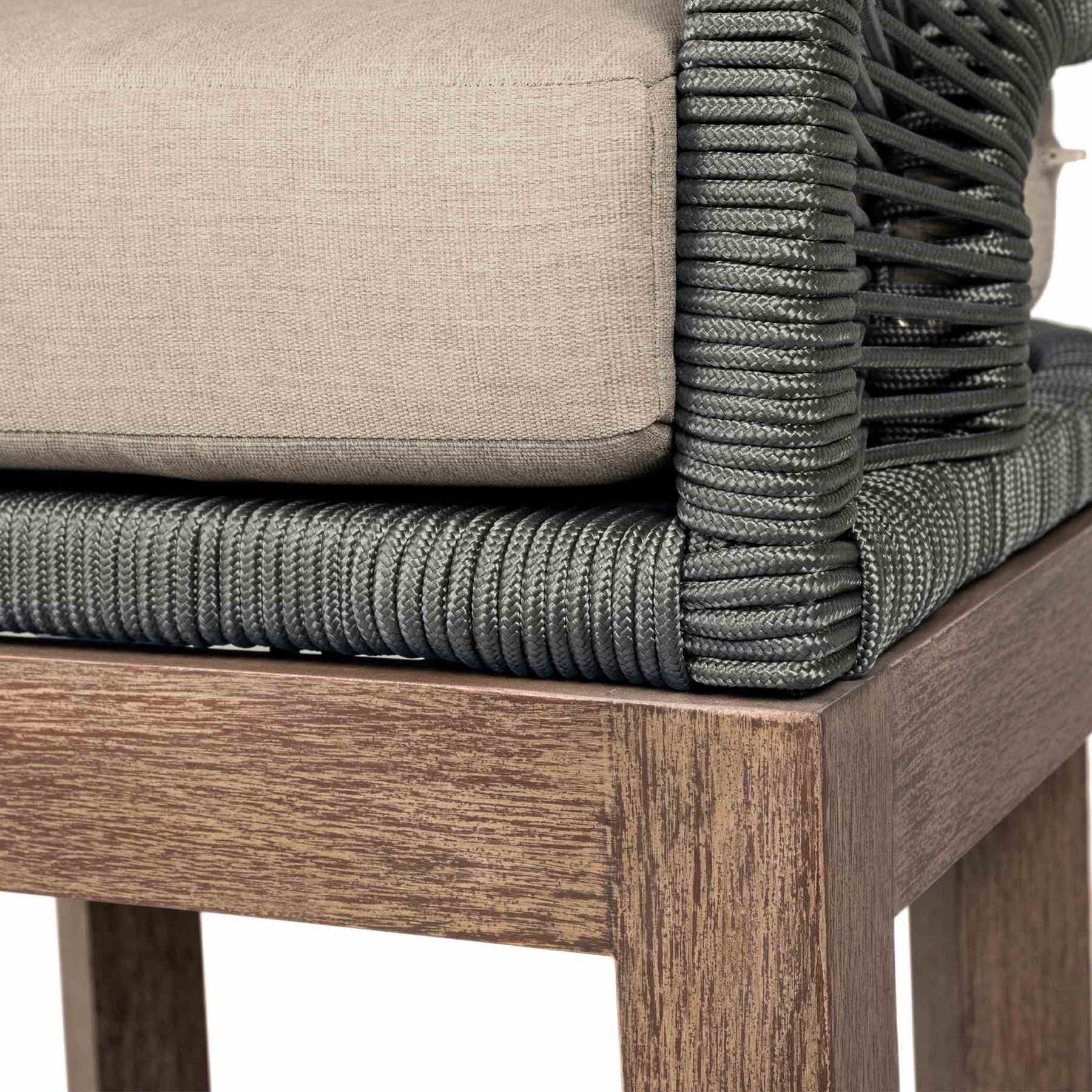 Orbit Outdoor Patio 26" Counter Stool in Weathered Eucalyptus Wood with Gray Rope and Taupe Olefin Cushions - Image 9