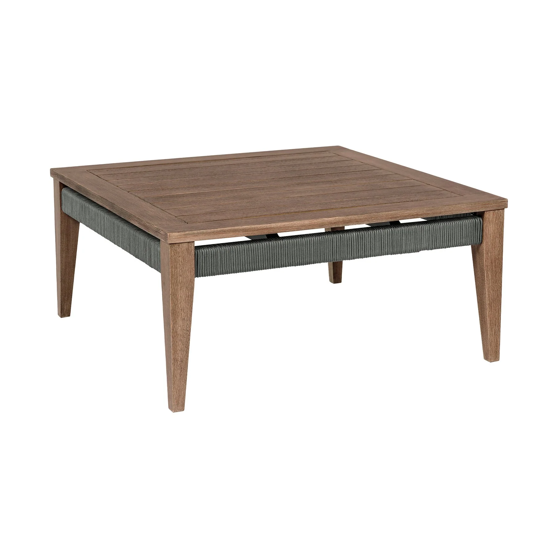 Orbit Outdoor Patio 4 Piece Conversation Set in Weathered Eucalyptus Wood with Gray Rope and Taupe Olefin Cushions - Image 6
