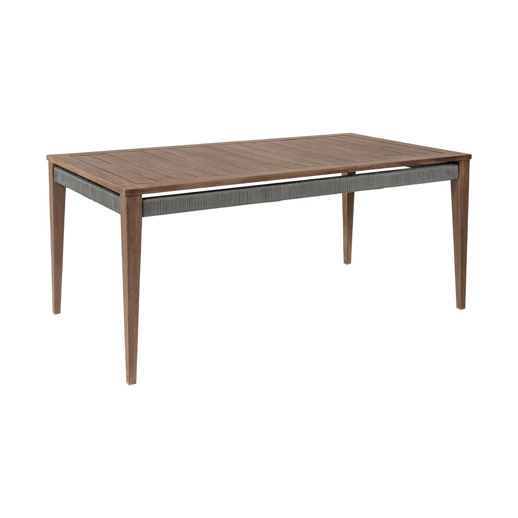 Orbit Outdoor Patio 5 Piece Dining Set in Weathered Eucalyptus Wood with Gray Rope and Taupe Olefin Cushions - Image 6