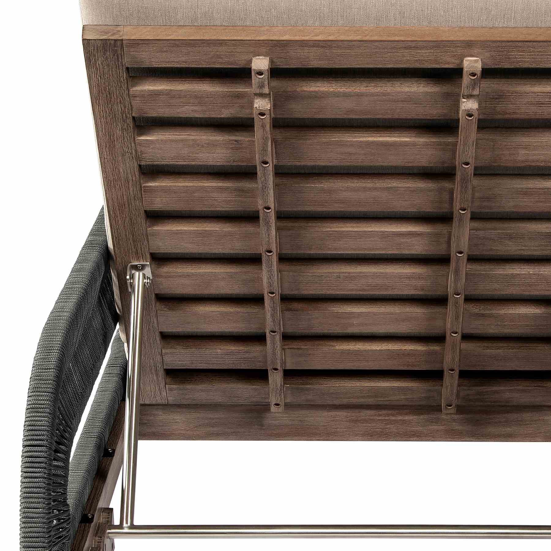 Orbit Outdoor Patio Chaise Lounge Chair in Weathered Eucalyptus Wood with Gray Rope and Taupe Olefin Cushions - Image 8