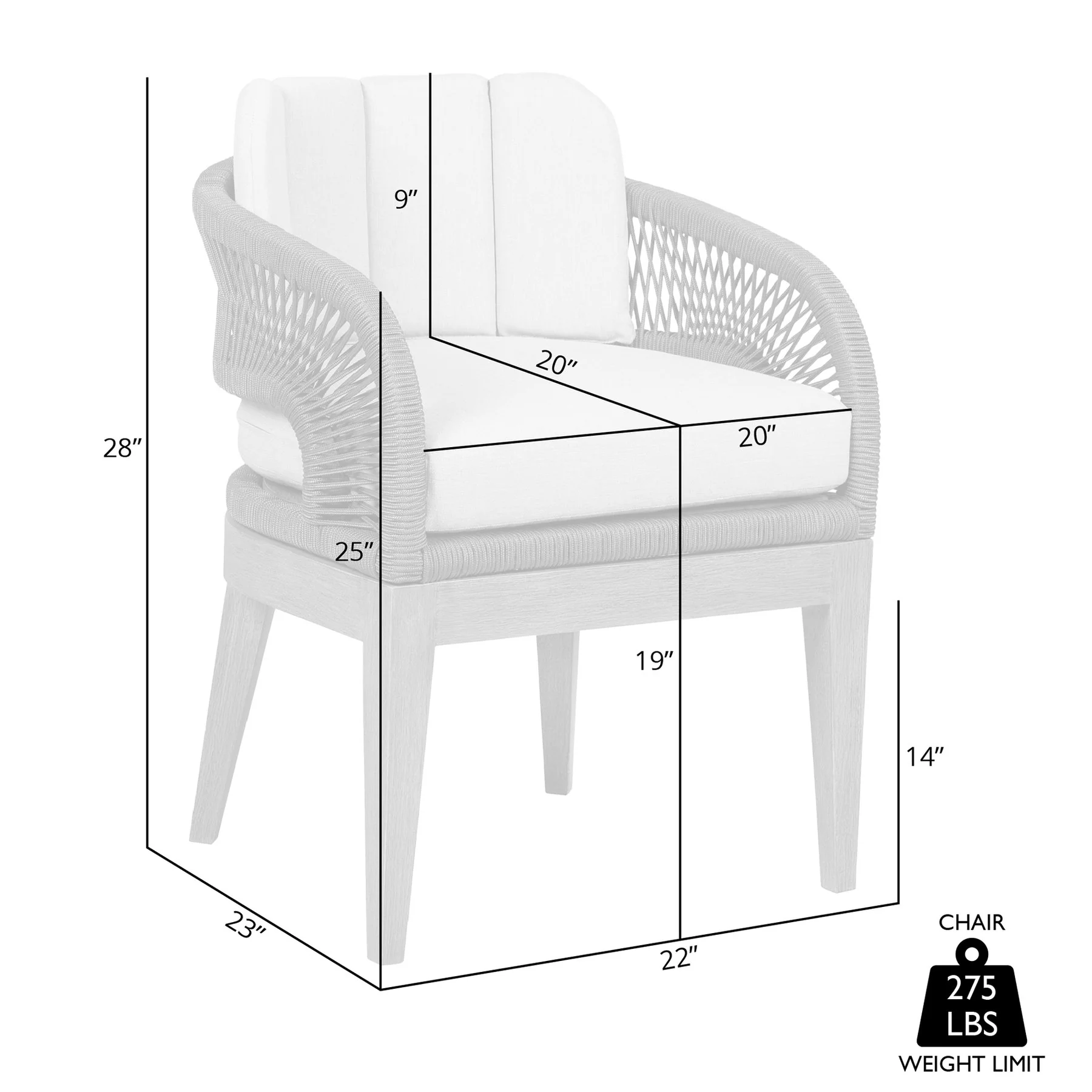 Orbit Outdoor Patio Dining Chair in Weathered Eucalyptus Wood with Gray Rope and Taupe Olefin Cushions - Image 9