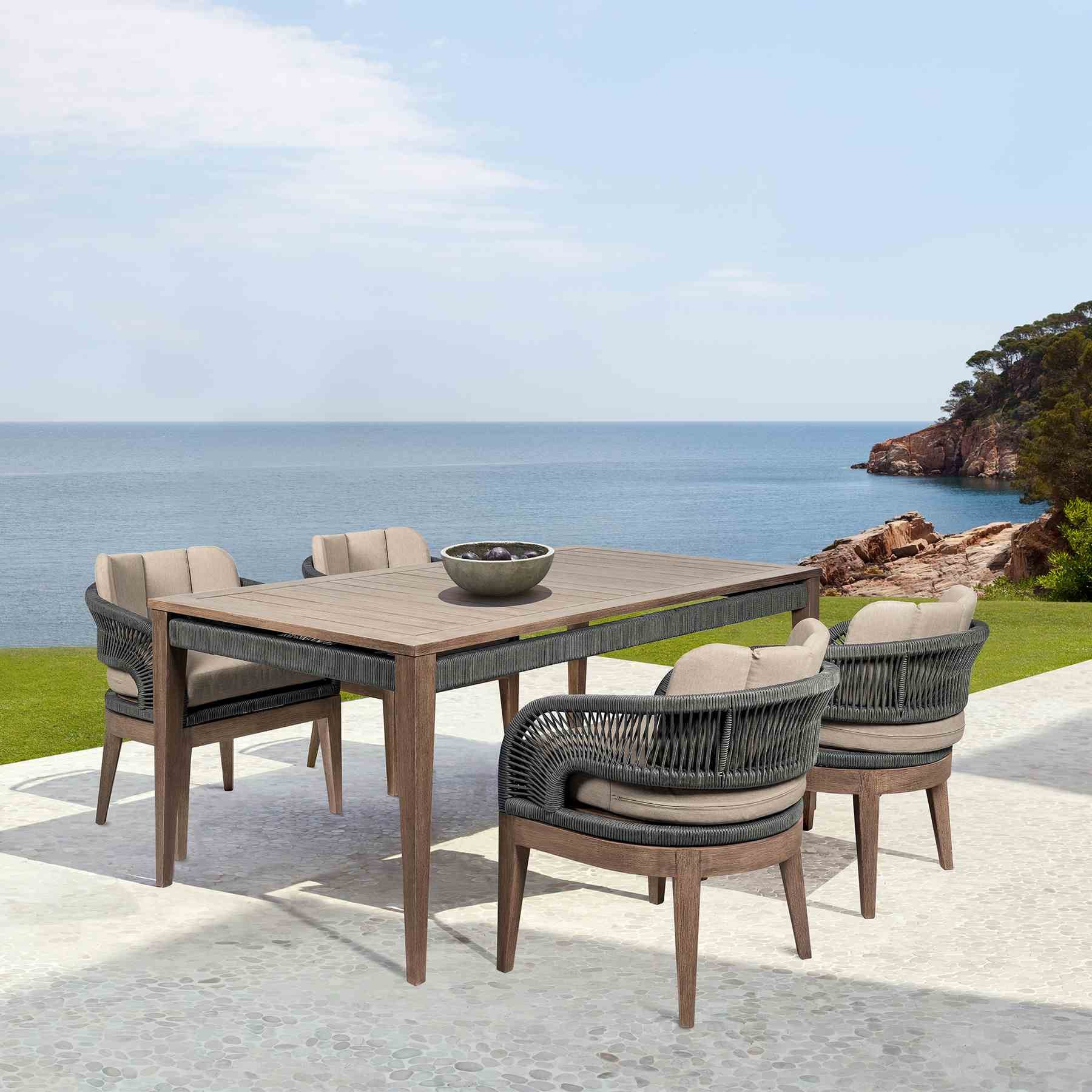 Orbit Outdoor Patio Dining Table in Weathered Eucalyptus Wood - Image 11