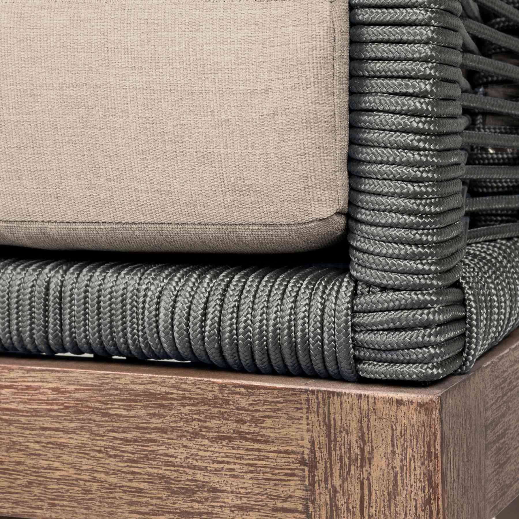 Orbit Outdoor Patio Sofa in Weathered Eucalyptus Wood with Gray Rope and Taupe Olefin Cushions - Image 8
