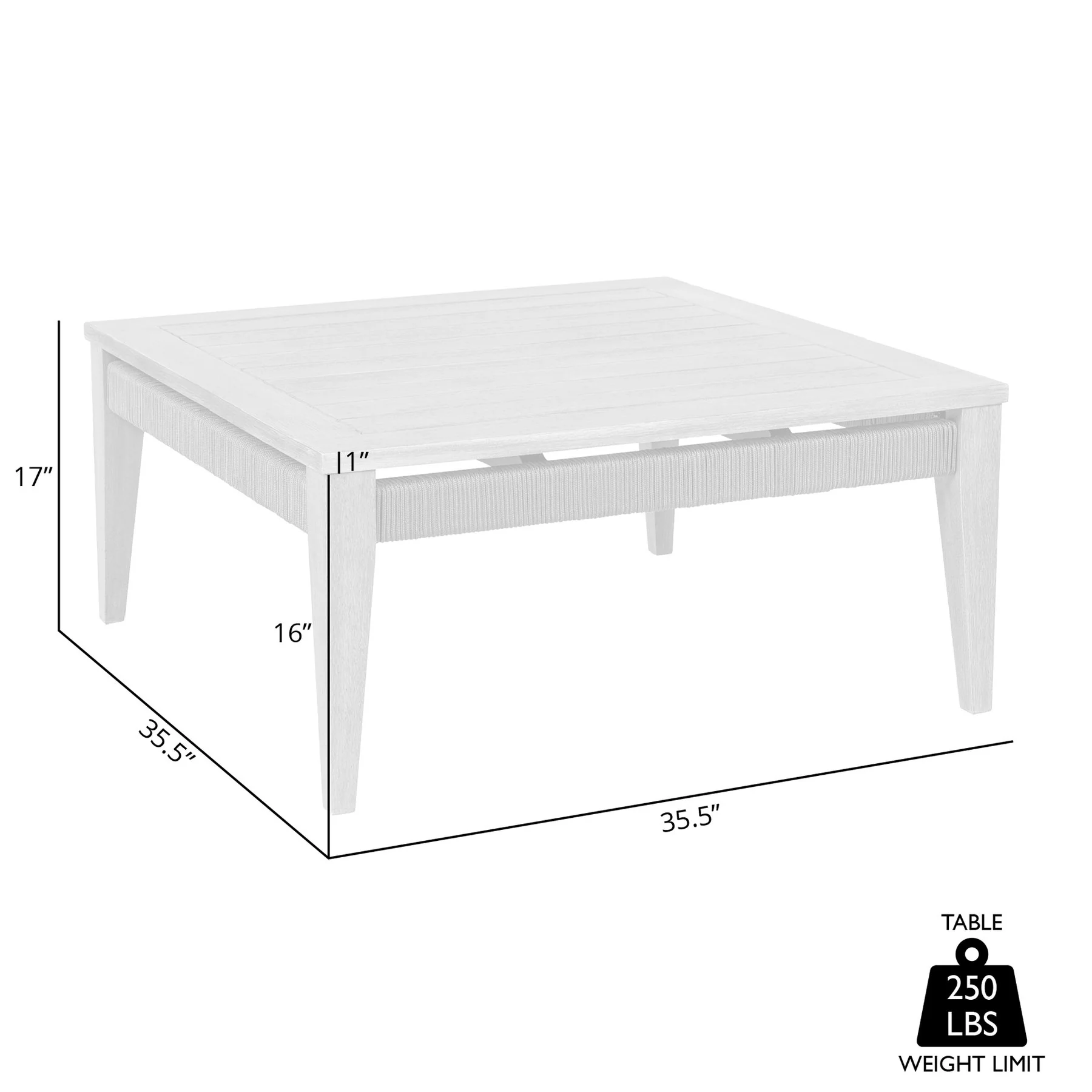 Orbit Square Outdoor Patio Coffee Table in Weathered Eucalyptus Wood - Image 7