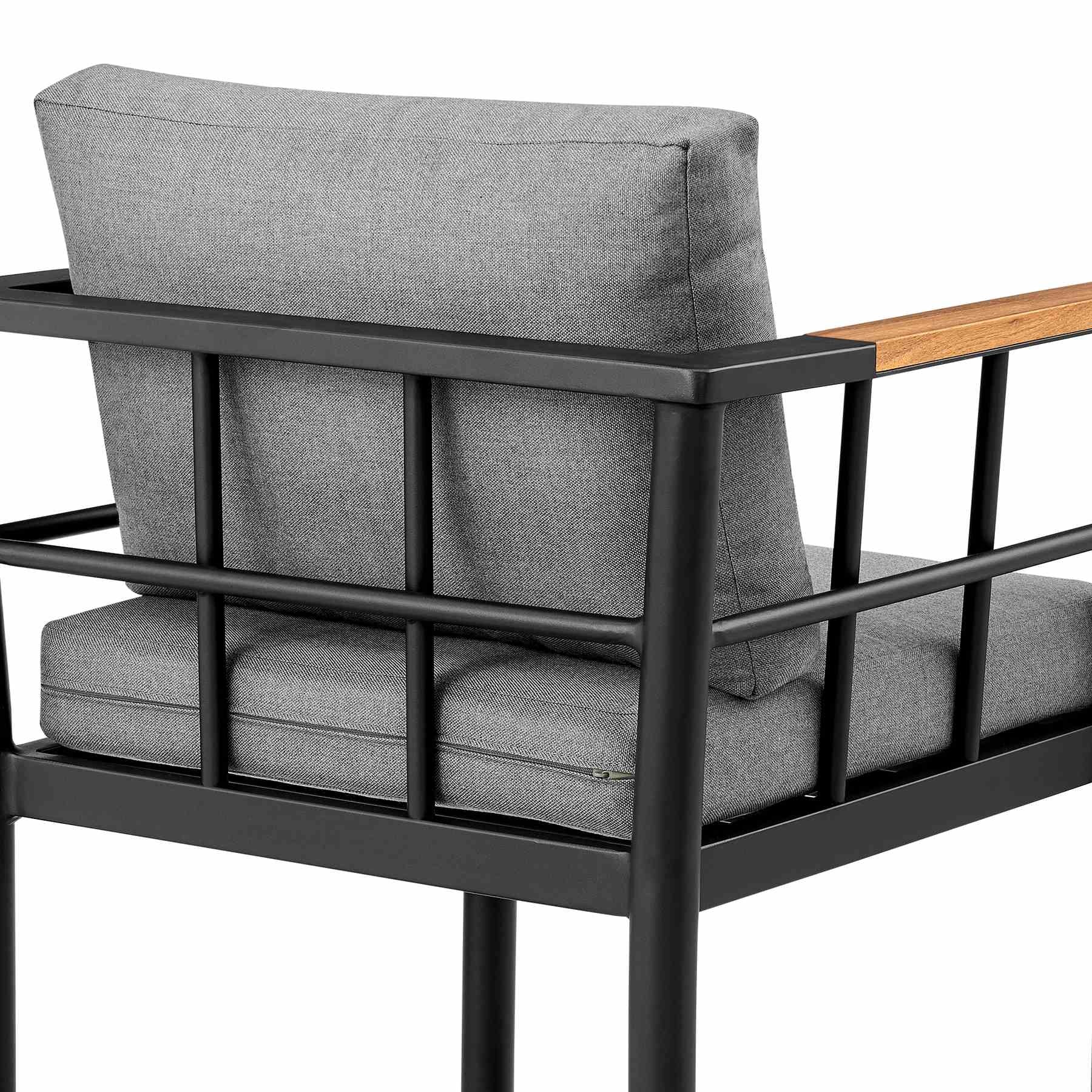Orlando Outdoor Patio Bar Stool in Aluminum and Teak with Gray Cushions - Image 7