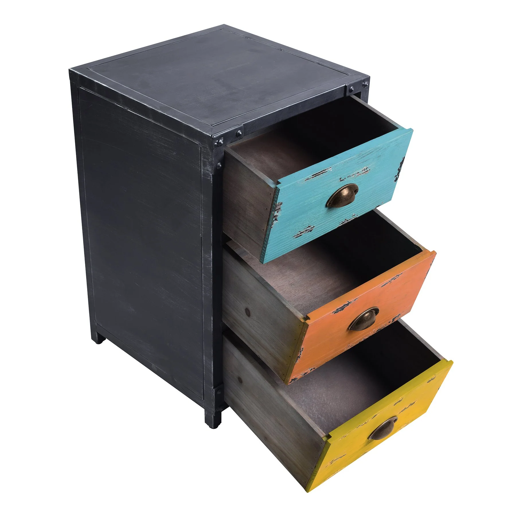 Oskar Industrial 3-Drawer End Table in Industrial Gray and Pine Wood - Image 3