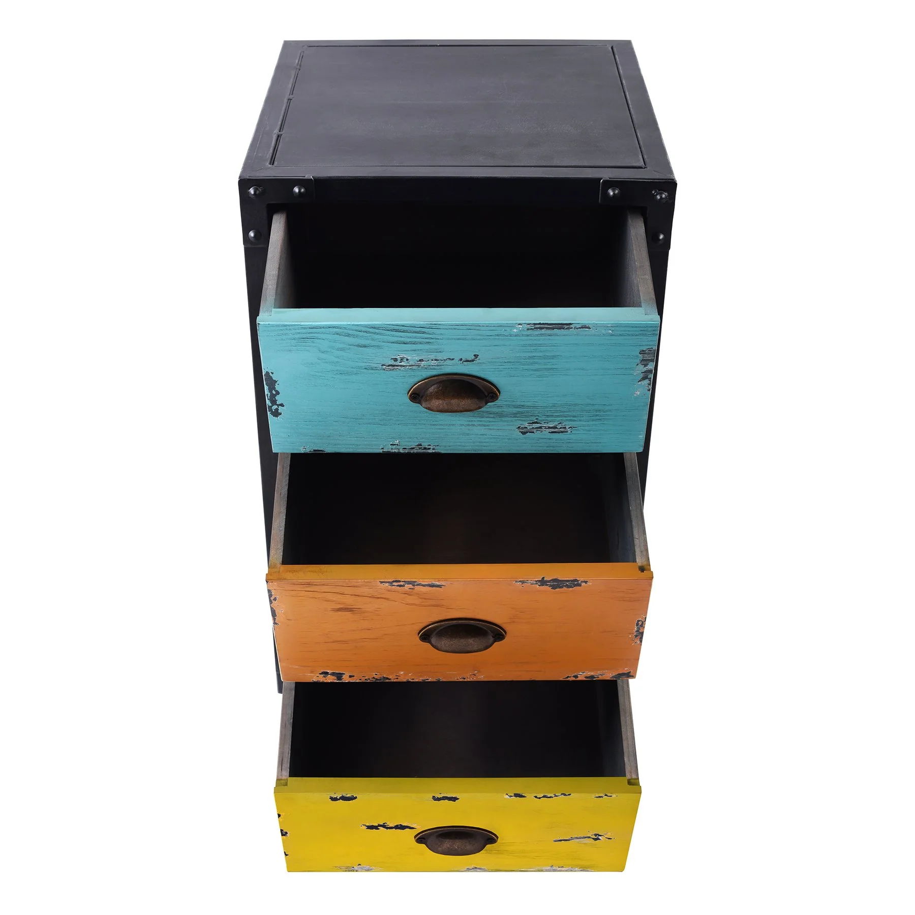 Oskar Industrial 3-Drawer End Table in Industrial Gray and Pine Wood - Image 4