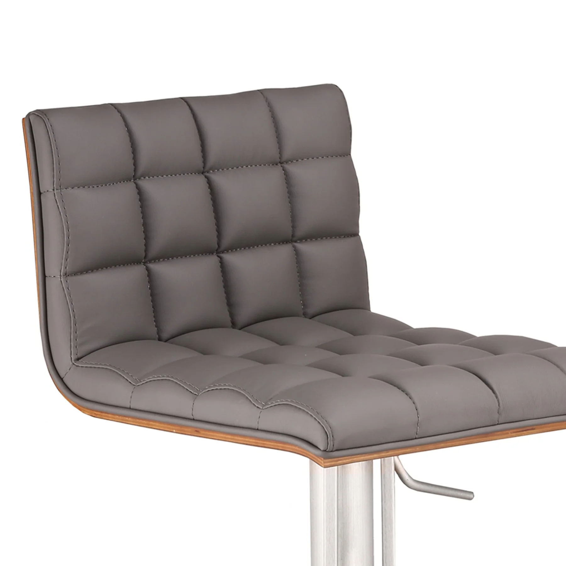 Oslo Adjustable Brushed Stainless Steel Barstool in Gray Faux Leather with Walnut Back - Image 3